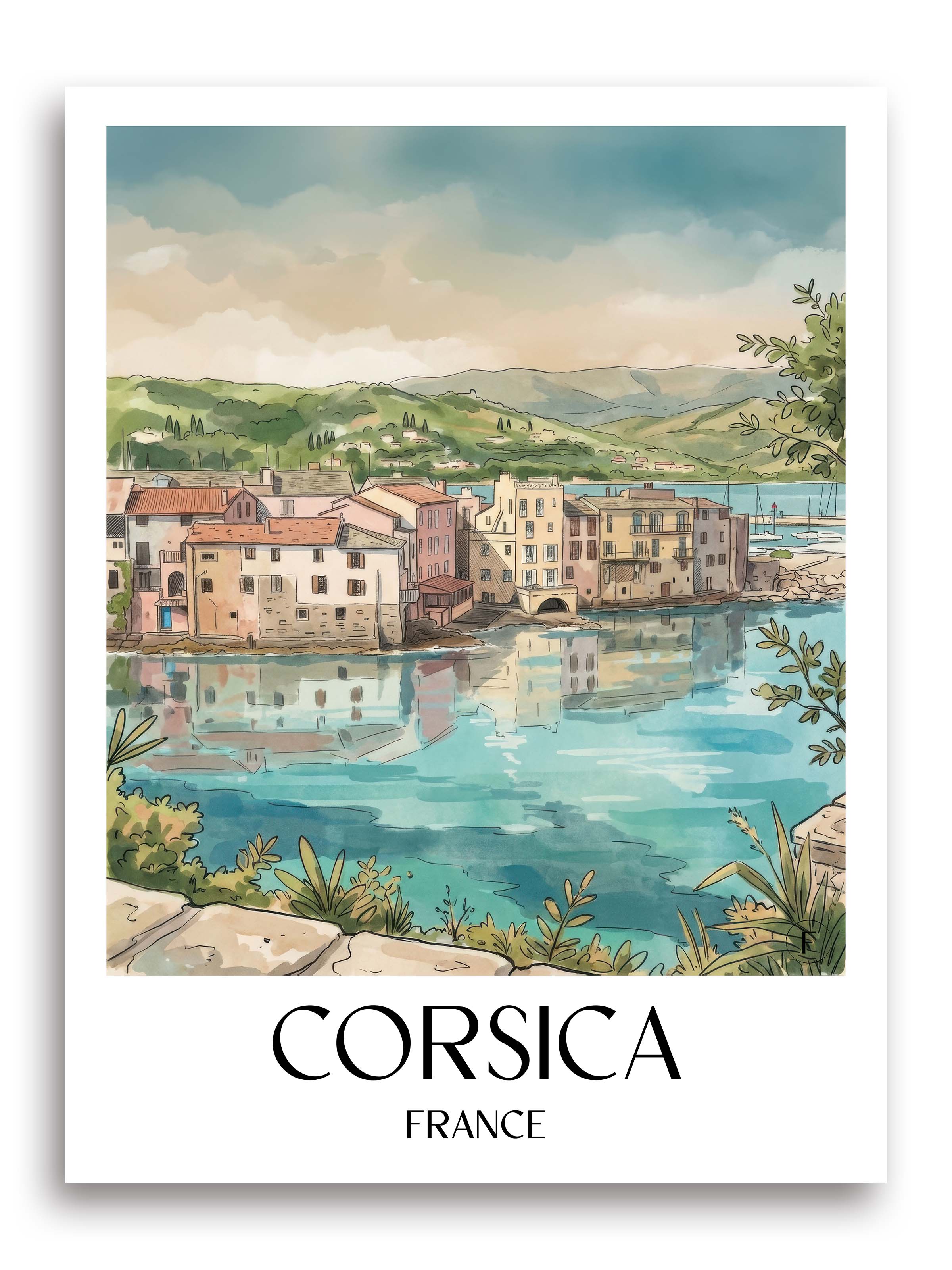 Korsika Poster - Frankreich Kunstdruck - Aquarell von A4 bis A1 - favplace