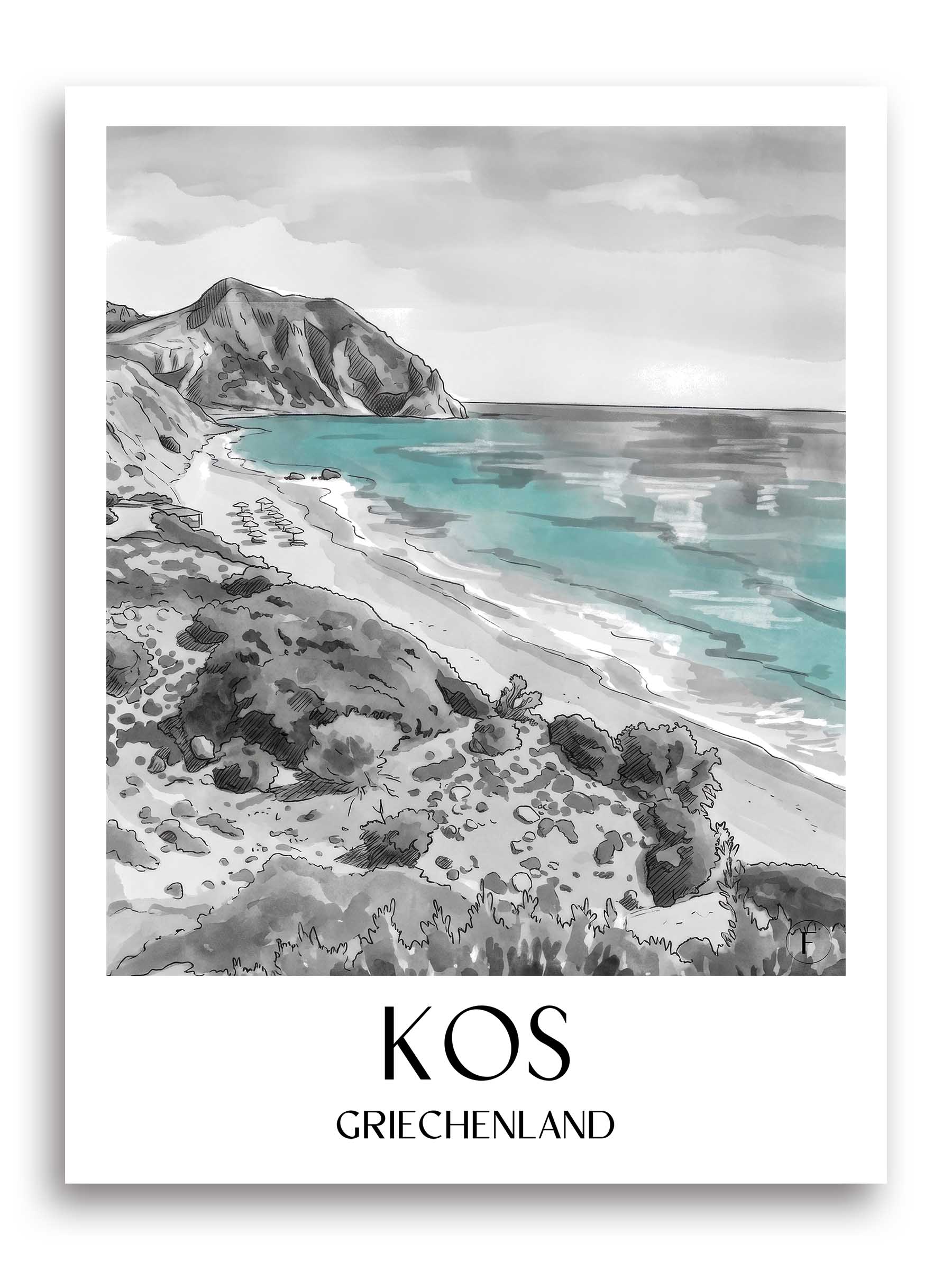 kos-griechenland-poster-aquarell-schwarz-weiss