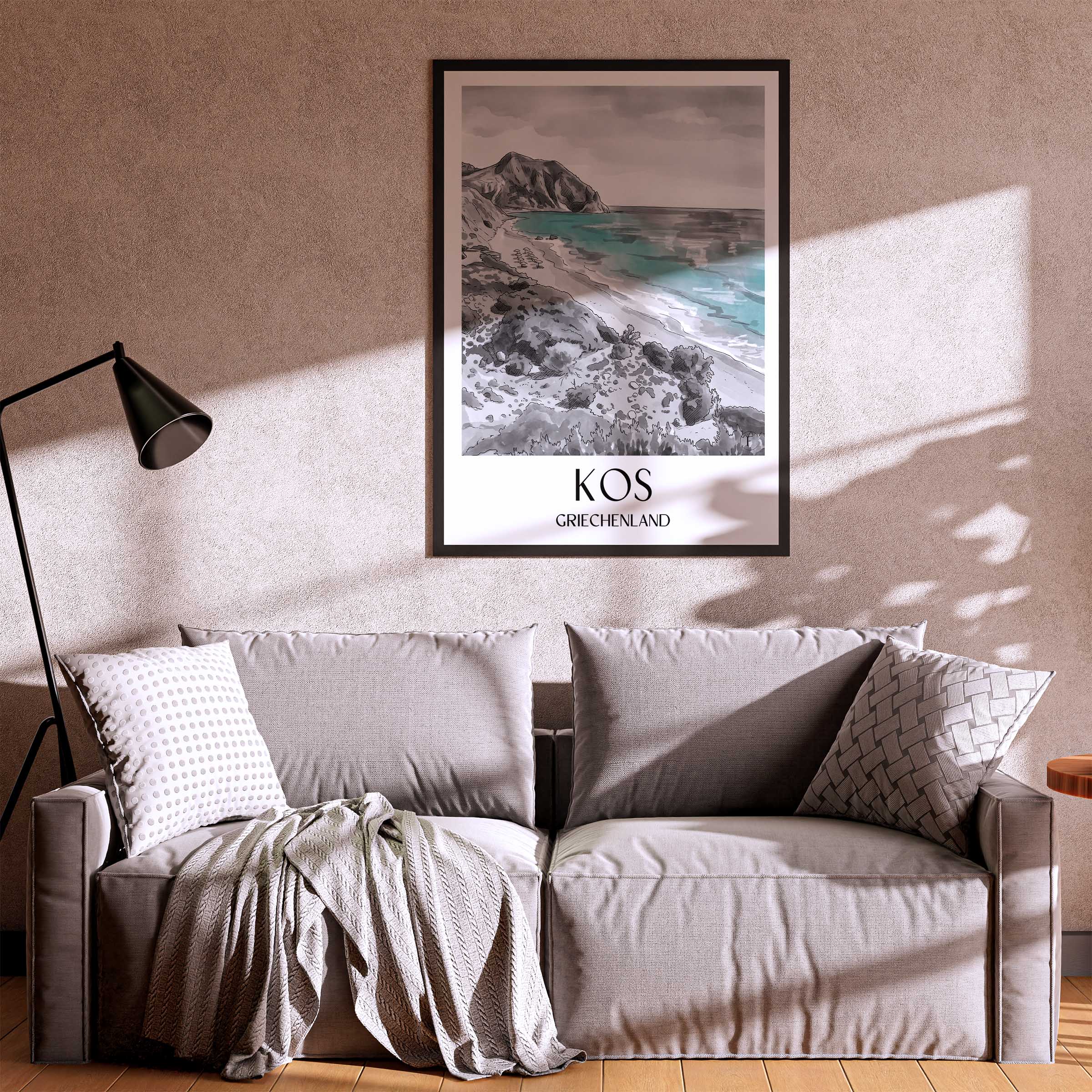 kos-griechenland-poster-aquarell-schwarz-weiss