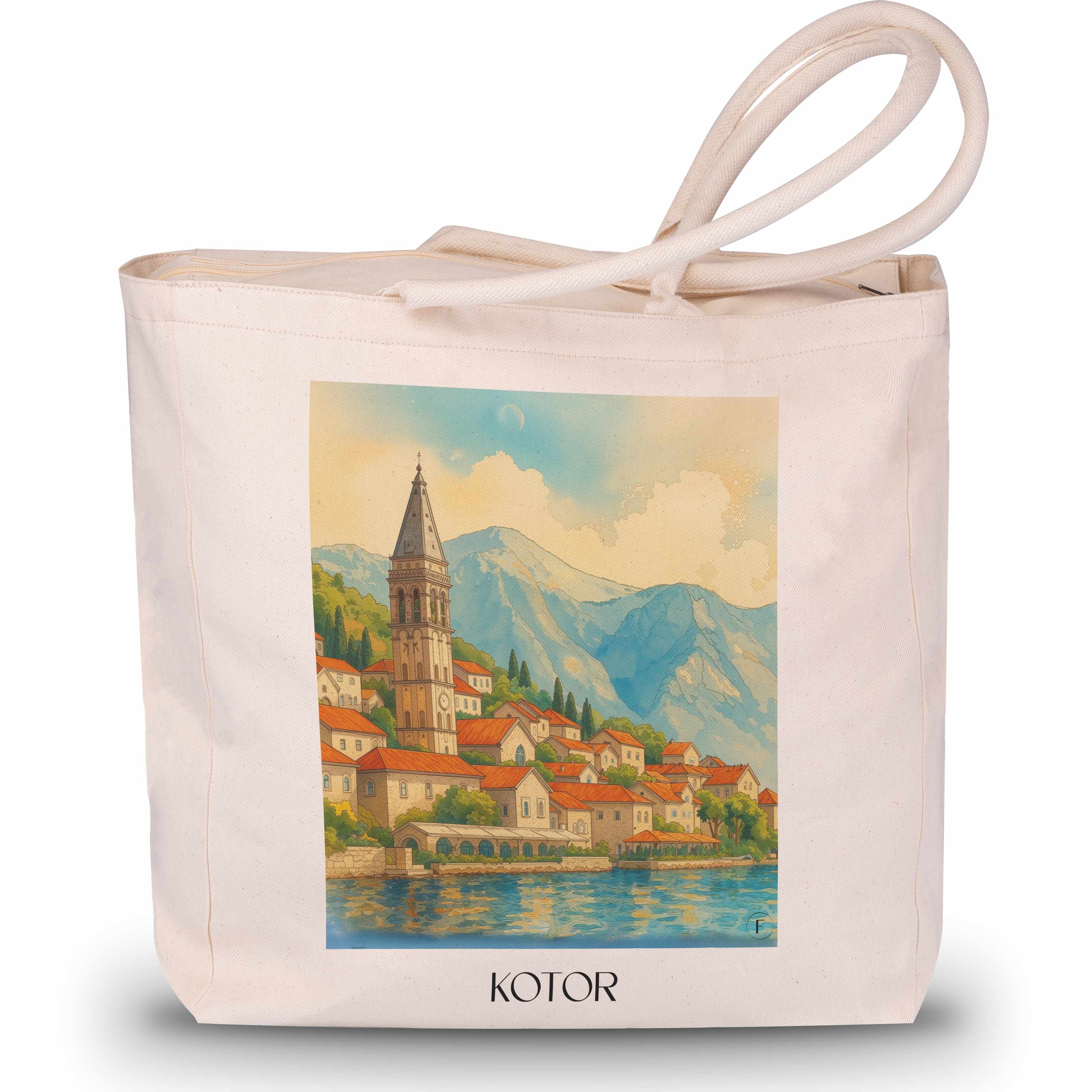 Kotor - Montenegro Tote Bag - Einkaufstasche im Aquarell Stil - favplace