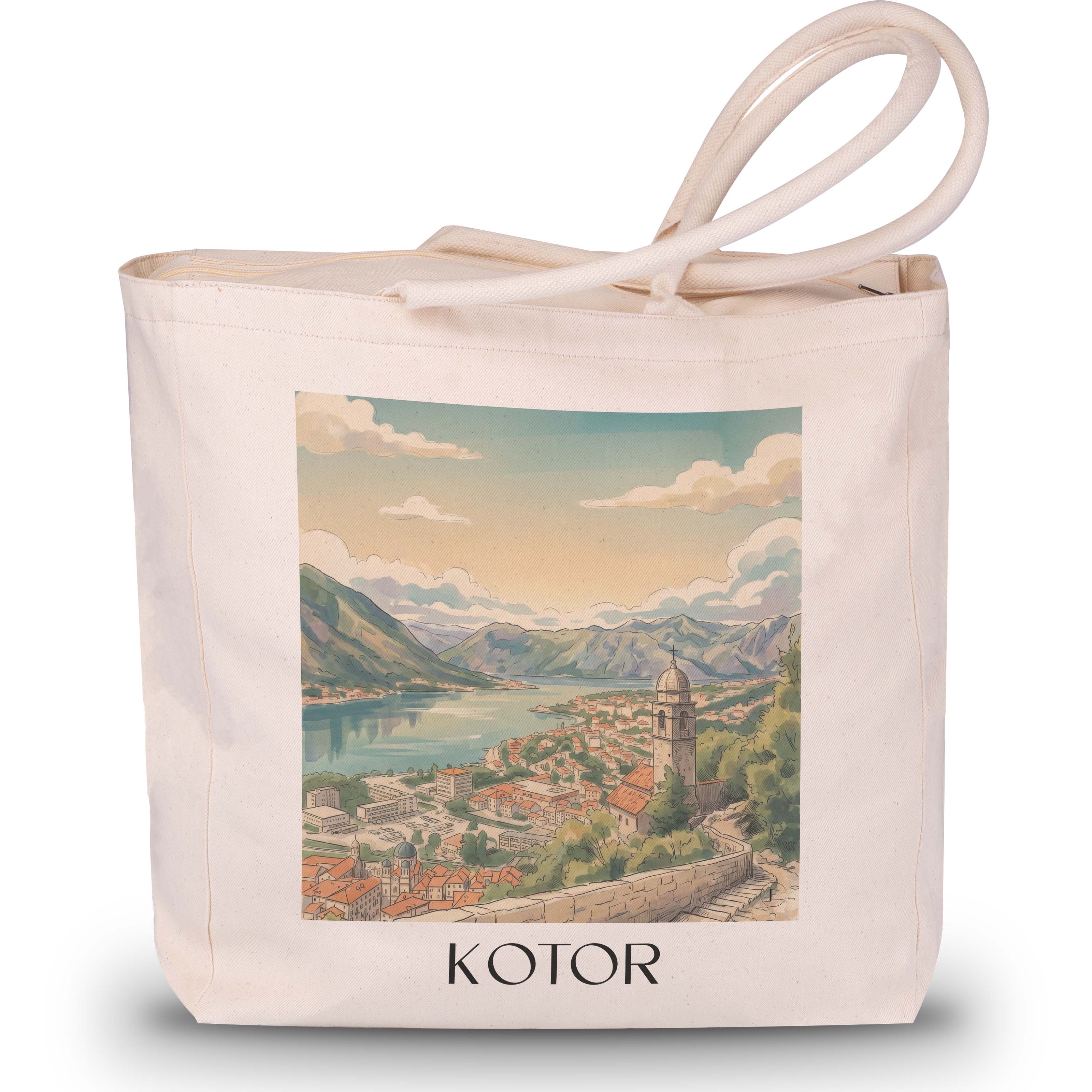 kotor-montenegro-einkaufstasche-aquarell