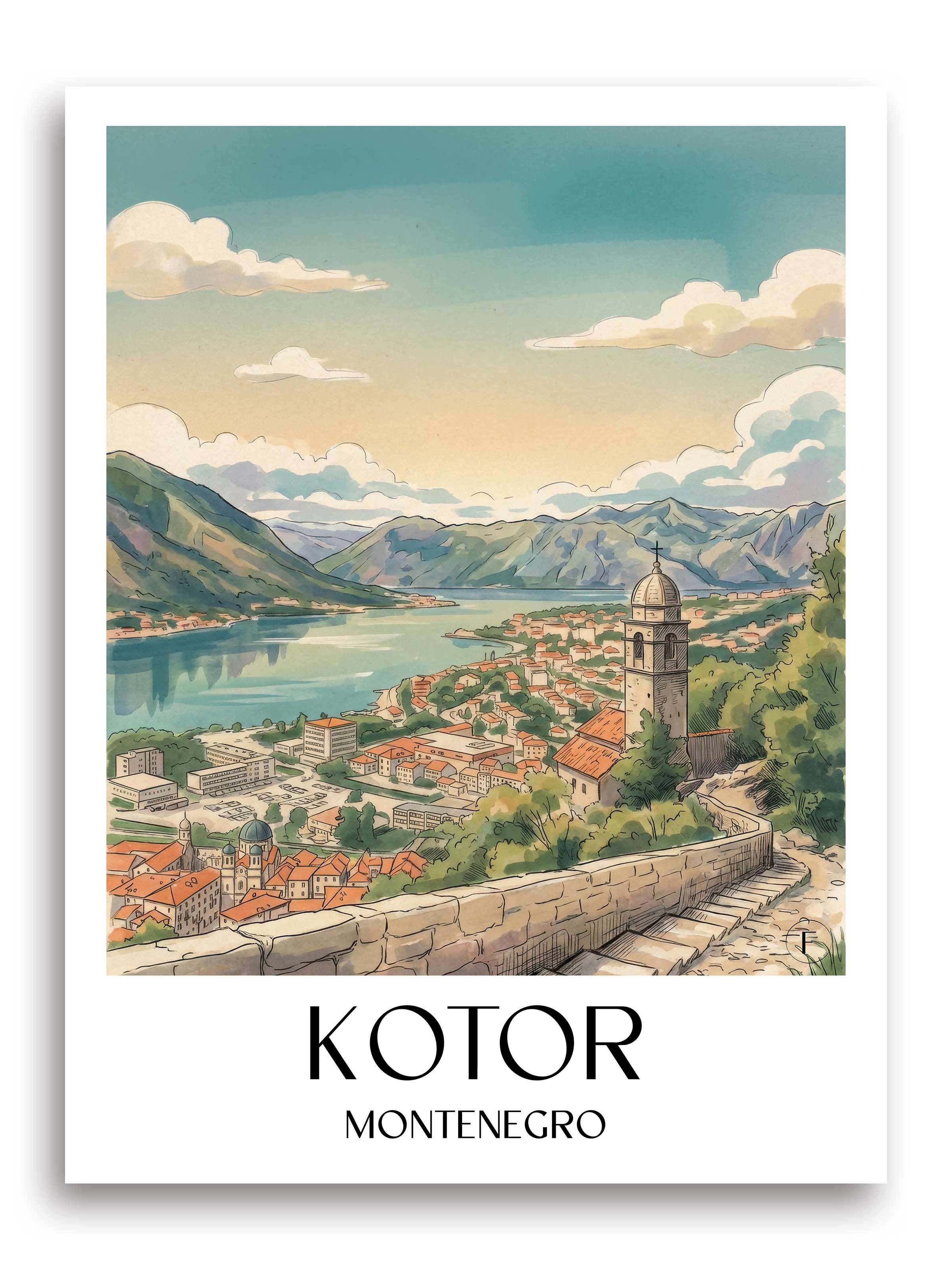 Kotor Poster - Montenegro Kunstdruck - Aquarell von A4 bis A1 - favplace