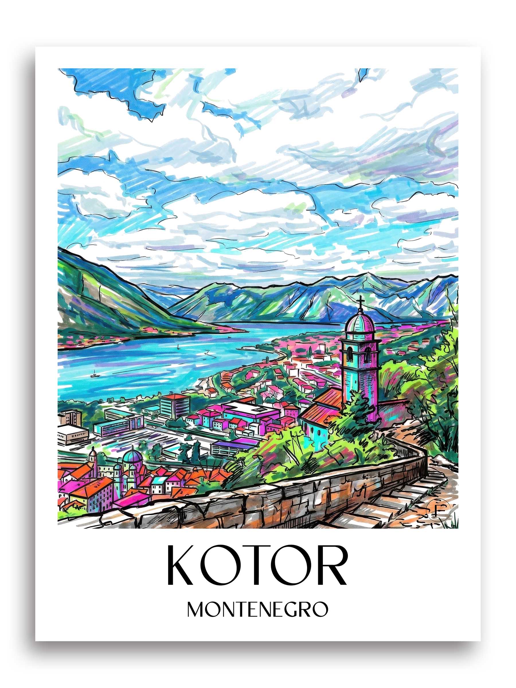 Kotor Poster - - Montenegro Kunstdruck - Tag Graffiti von A4 bis A1 - favplace