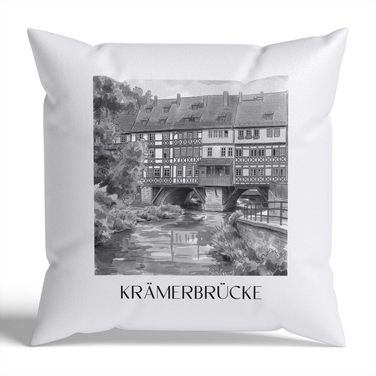 krämerbrücke-erfurt-deutschland-kissenbezug-aquarell-schwarz-weiss
