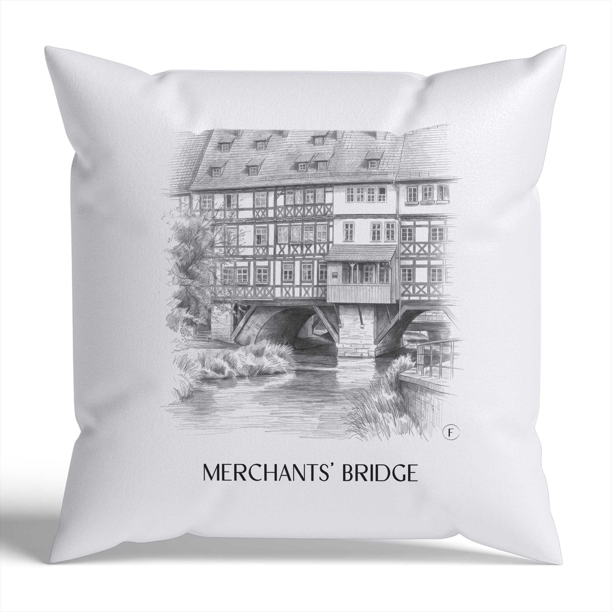 Krämerbrücke Kissenhülle - Zierkissen Bezug - Erfurt - Deutschland Kissen bzw. Kissenbezug im Zeichnung Stil - favplace