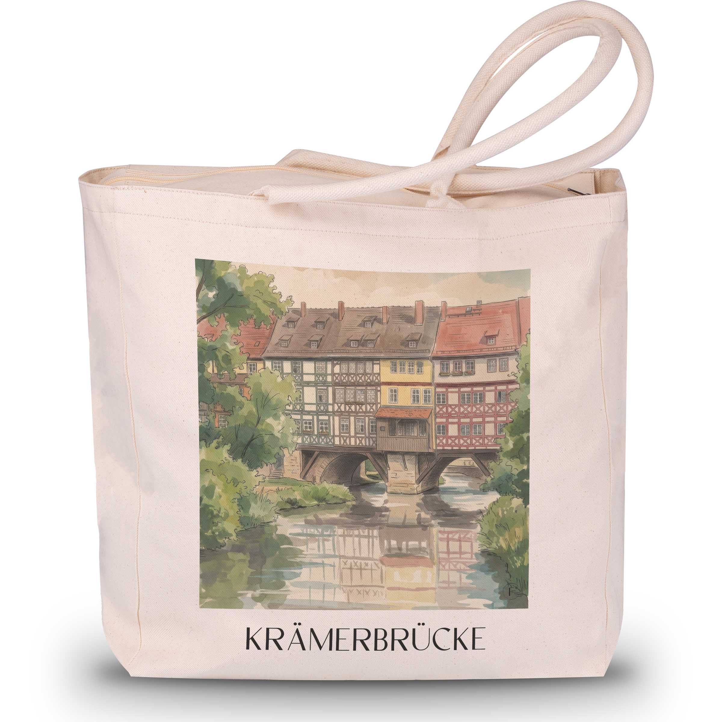 Krämerbrücke Shopping Tasche - Erfurt - Deutschland Tote Bag - Einkaufstasche im Aquarell Stil - favplace
