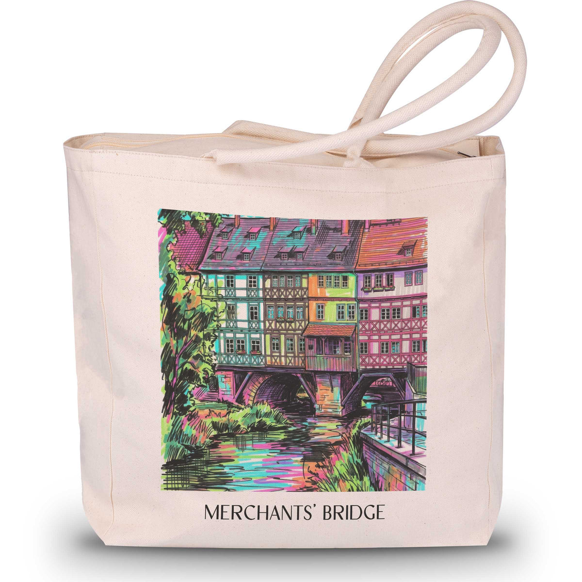 Krämerbrücke Shopping Tasche - Erfurt - Deutschland Tote Bag - Einkaufstasche im Tag Graffiti Stil - favplace