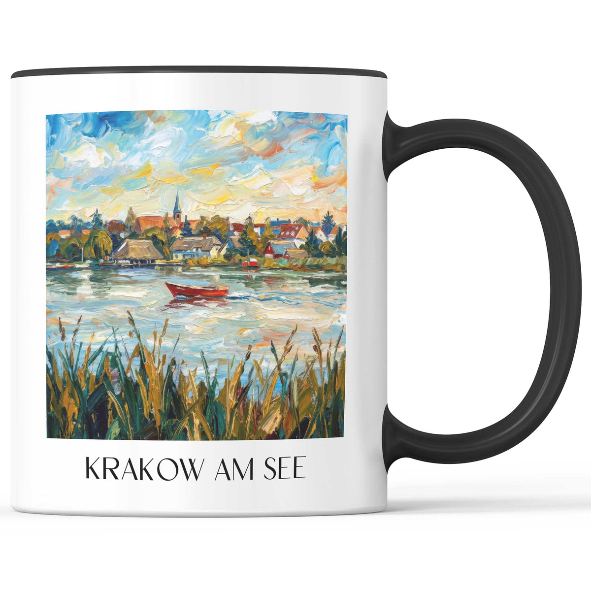 Krakow am See Kaffeebecher - Mecklenburgische Seenplatte - Deutschland Becher - Kaffeetasse im Ölgemälde Stil - favplace