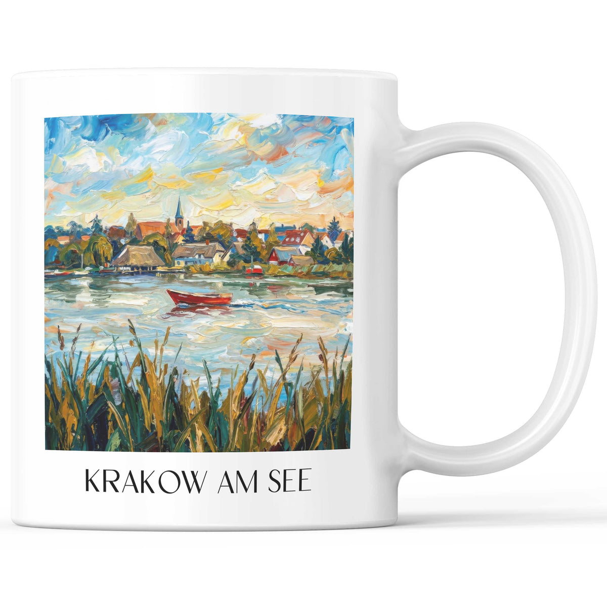 Krakow am See Kaffeebecher - Mecklenburgische Seenplatte - Deutschland Becher - Kaffeetasse im Ölgemälde Stil - favplace