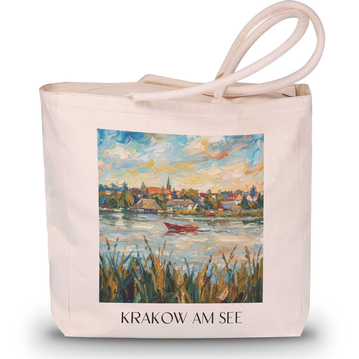 Krakow am See Shopping Tasche - Mecklenburgische Seenplatte - Deutschland Tote Bag - Einkaufstasche im Ölgemälde Stil - favplace