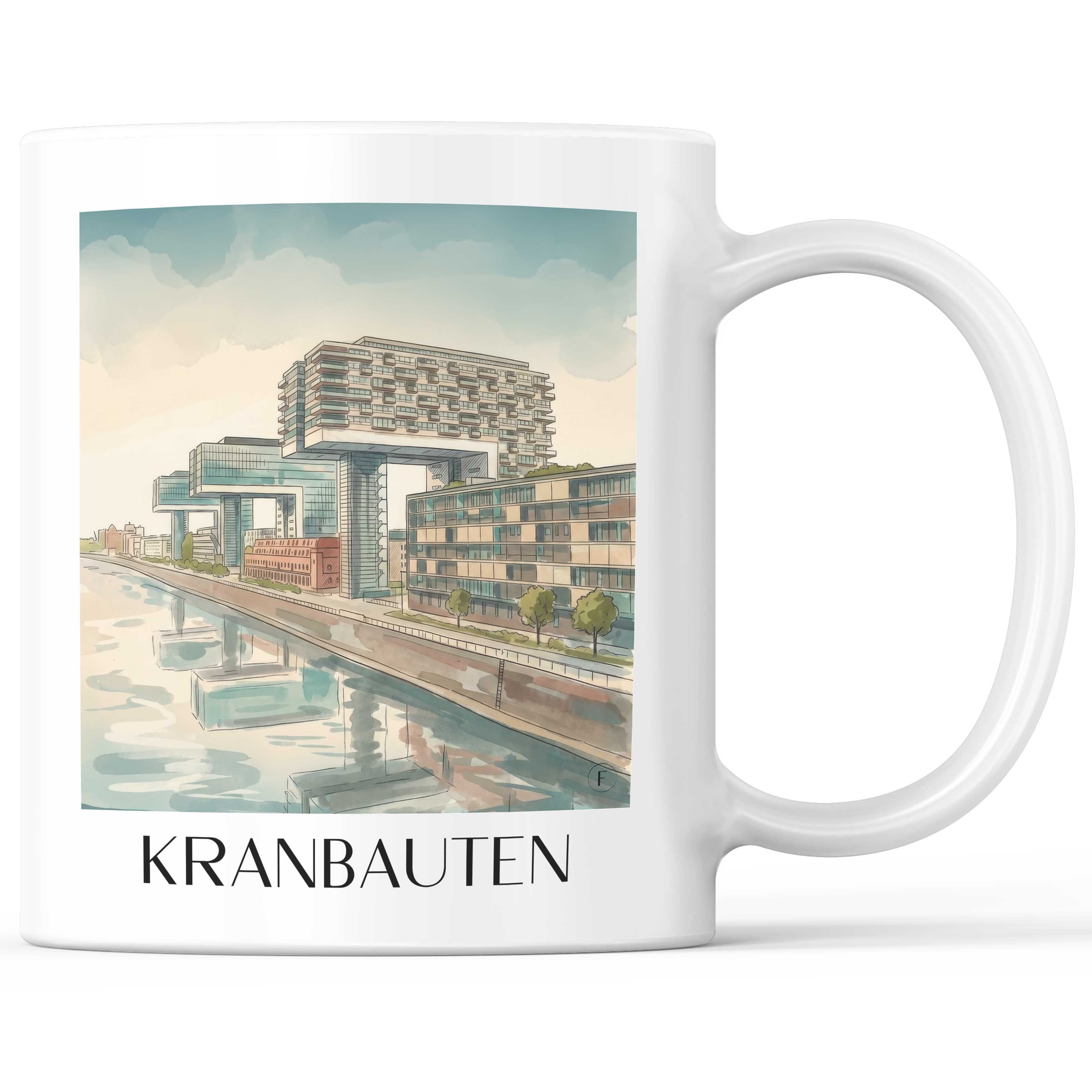 Kranbauten Kaffeebecher - Köln - Deutschland Becher - Kaffeetasse im Aquarell Stil - favplace