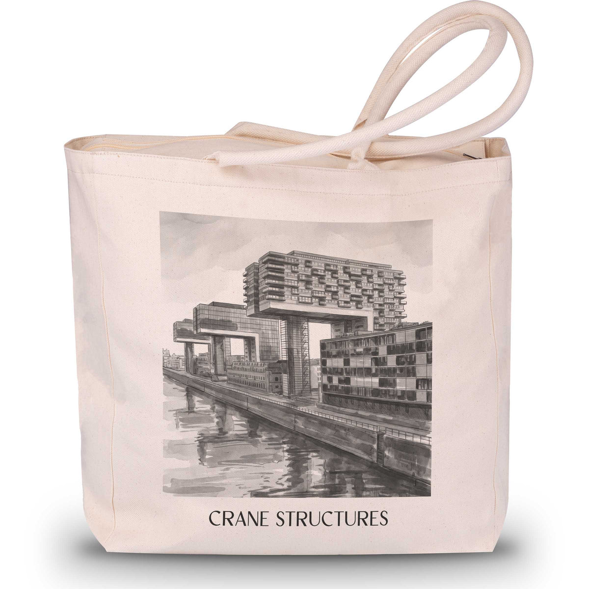 Kranbauten Shopping Tasche - Köln - Deutschland Tote Bag - Einkaufstasche im Aquarell Schwarz-Weiß Stil - favplace