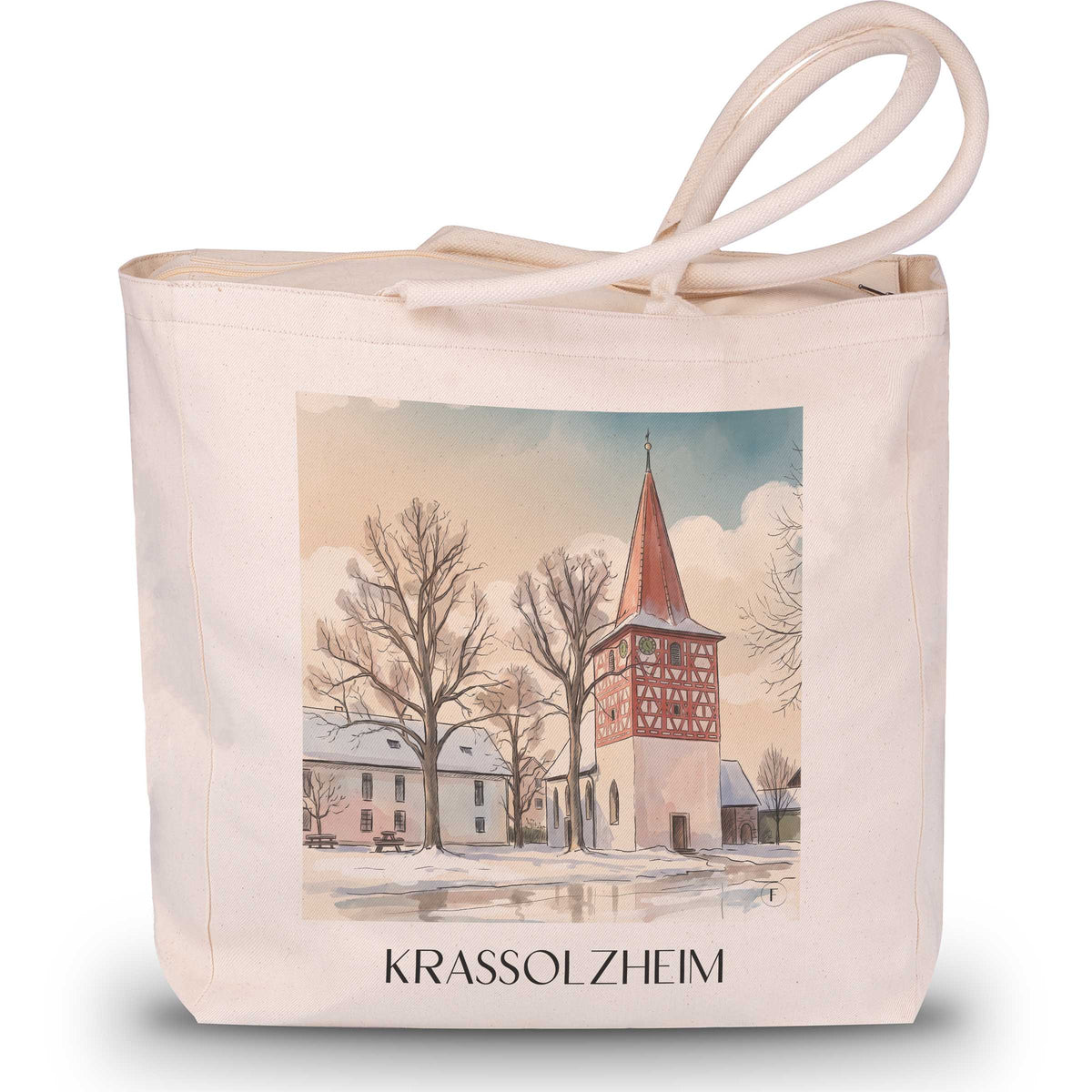 Krassolzheim Shopping Tasche - Steigerwald - Deutschland Tote Bag - Einkaufstasche im Aquarell Stil - favplace