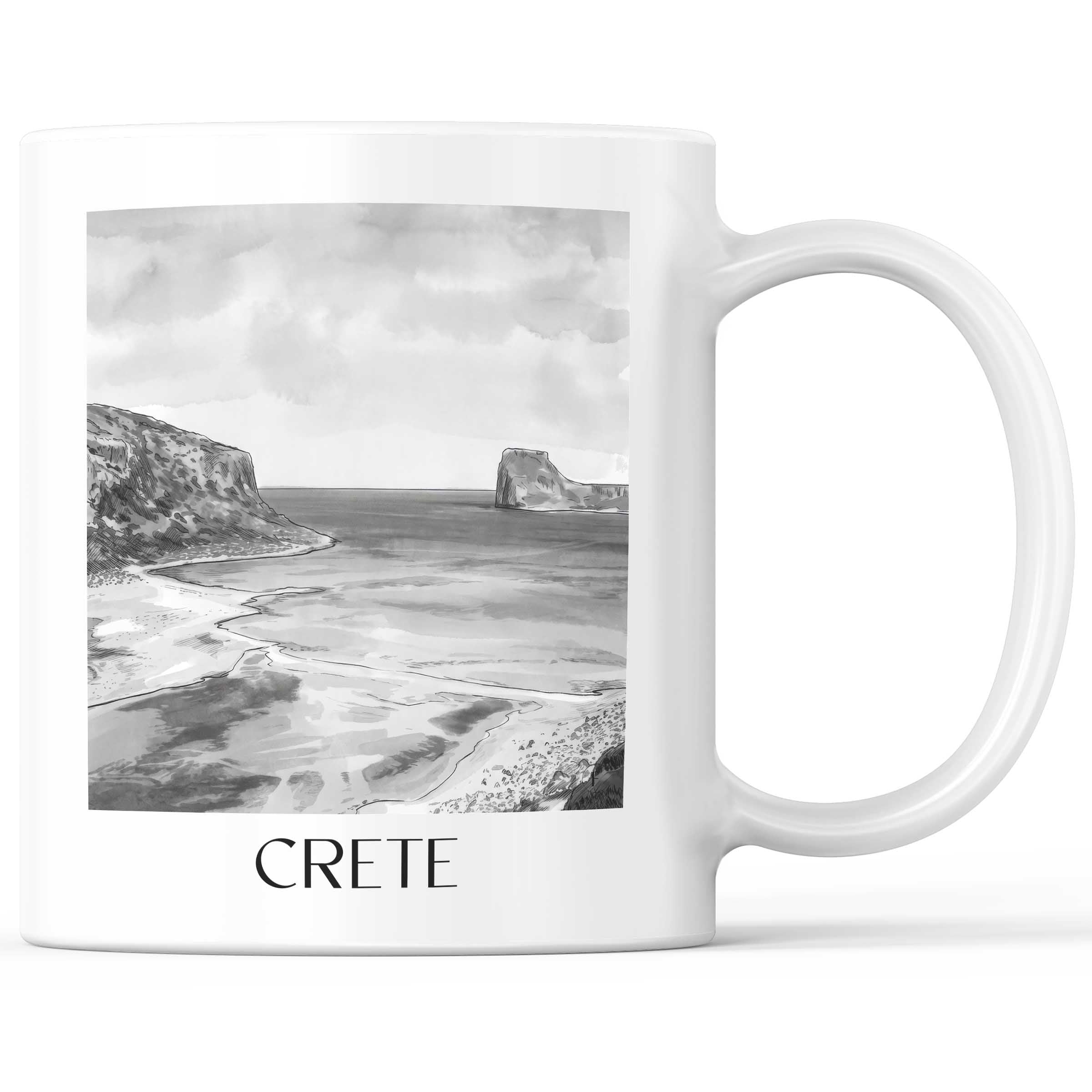 Kreta - Griechenland Becher - Kaffeetasse im Aquarell Schwarz-Weiß Stil - favplace