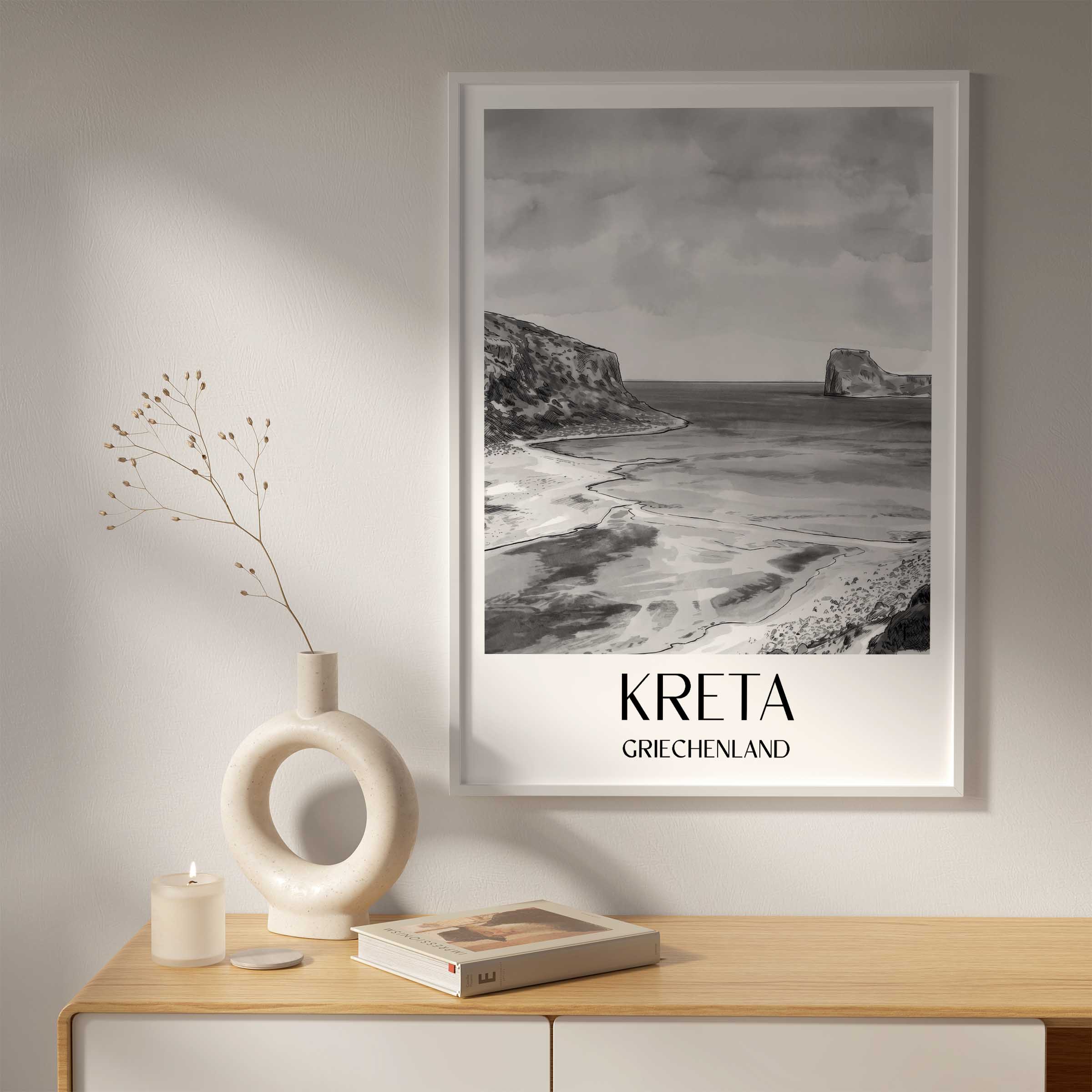 kreta-griechenland-poster-aquarell-schwarz-weiss