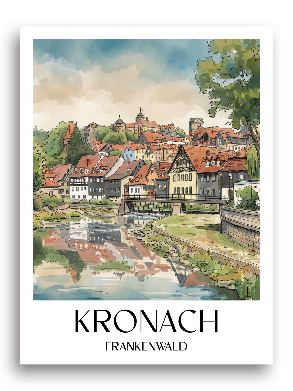 kronach-frankenwald-deutschland-poster-aquarell