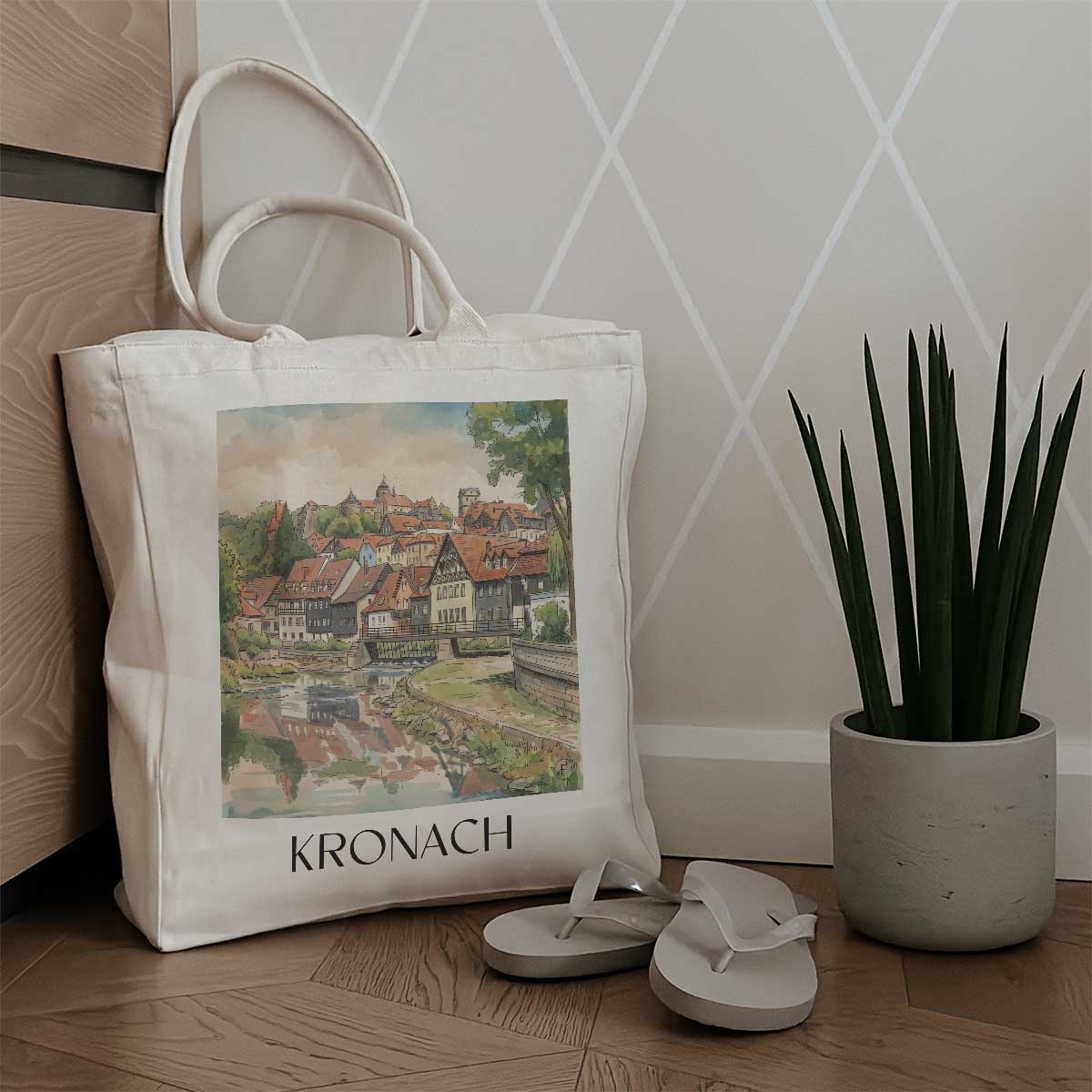 kronach-frankenwald-deutschland-einkaufstasche-aquarell