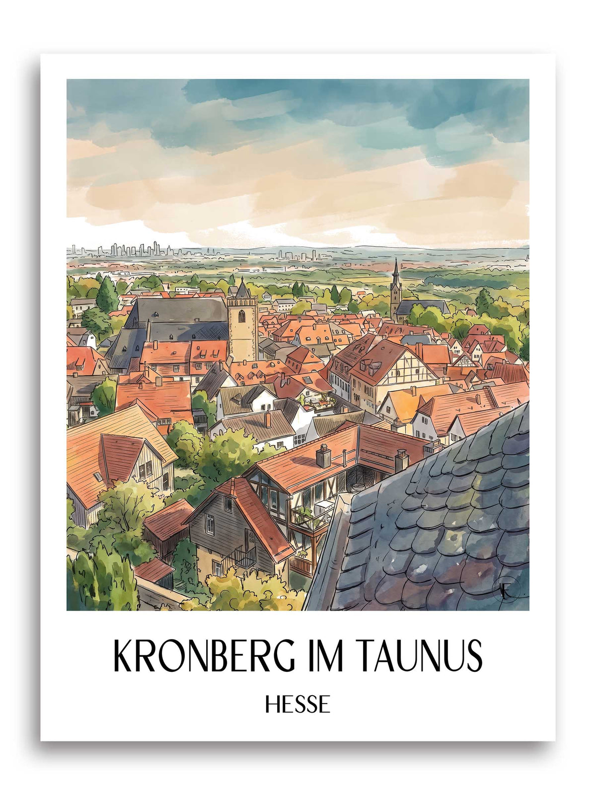 Kronberg im Taunus Poster - Hessen - Deutschland Kunstdruck - Aquarell von A4 bis A1 - favplace