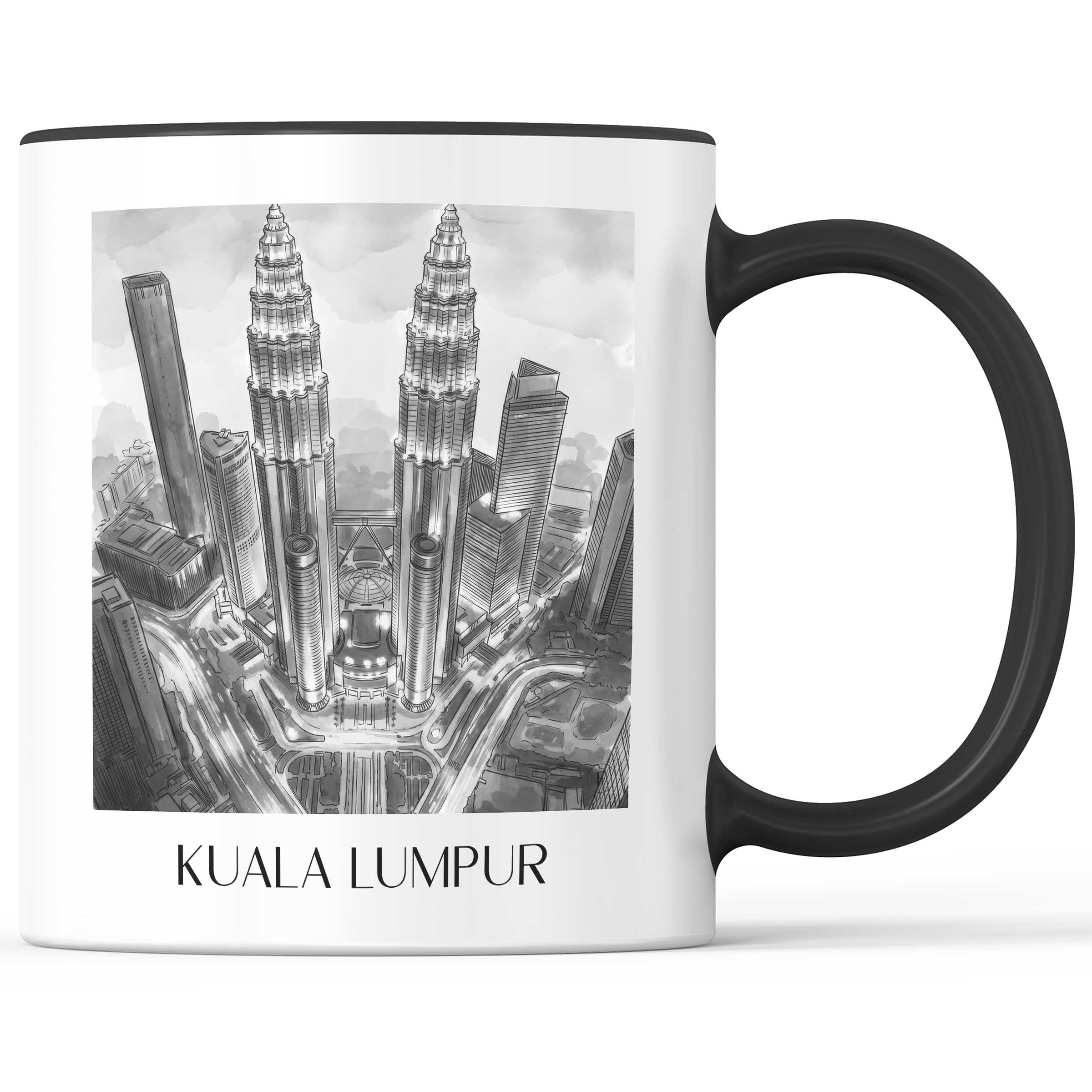 kuala-lumpur-malaysia-kaffeebecher-aquarell-schwarz-weiss