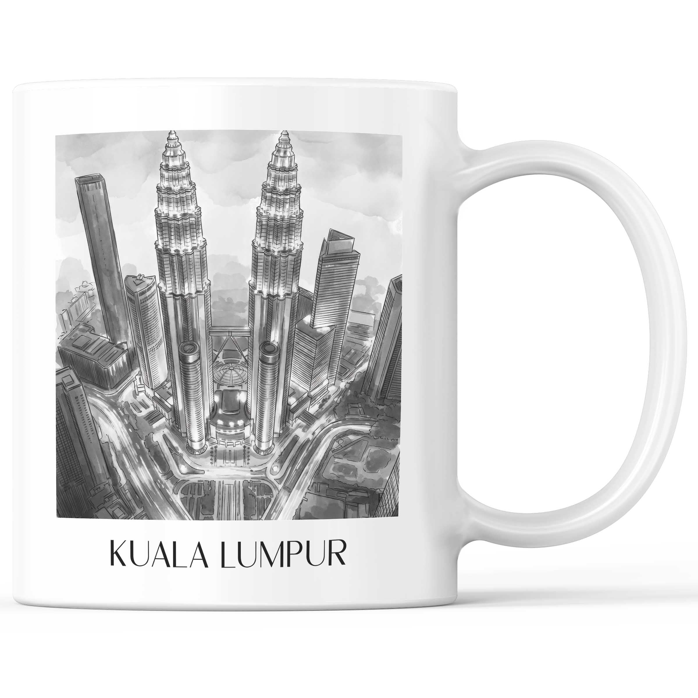 Kuala Lumpur - Malaysia Becher - Kaffeetasse im Aquarell Schwarz-Weiß Stil - favplace