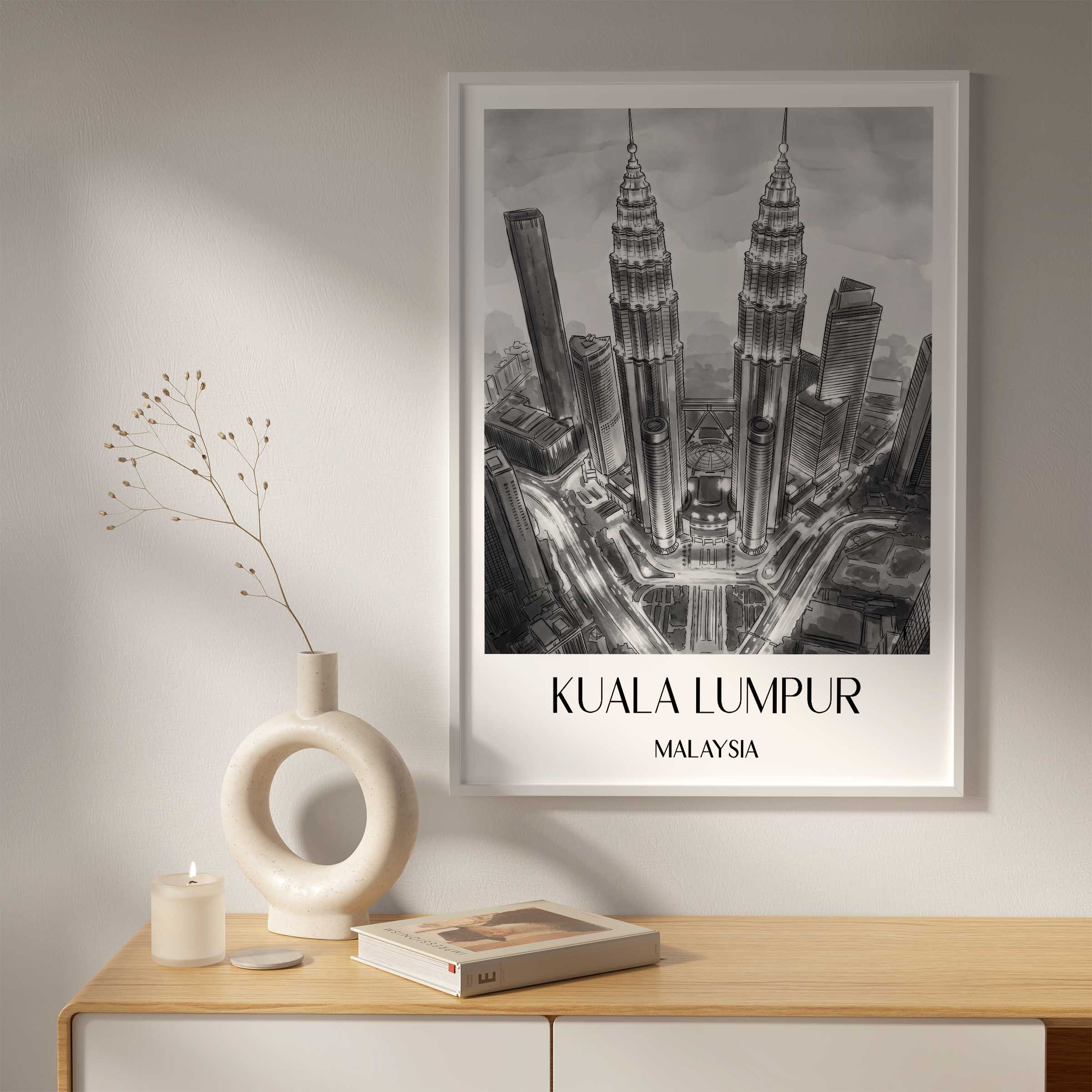 kuala-lumpur-malaysia-poster-aquarell-schwarz-weiss