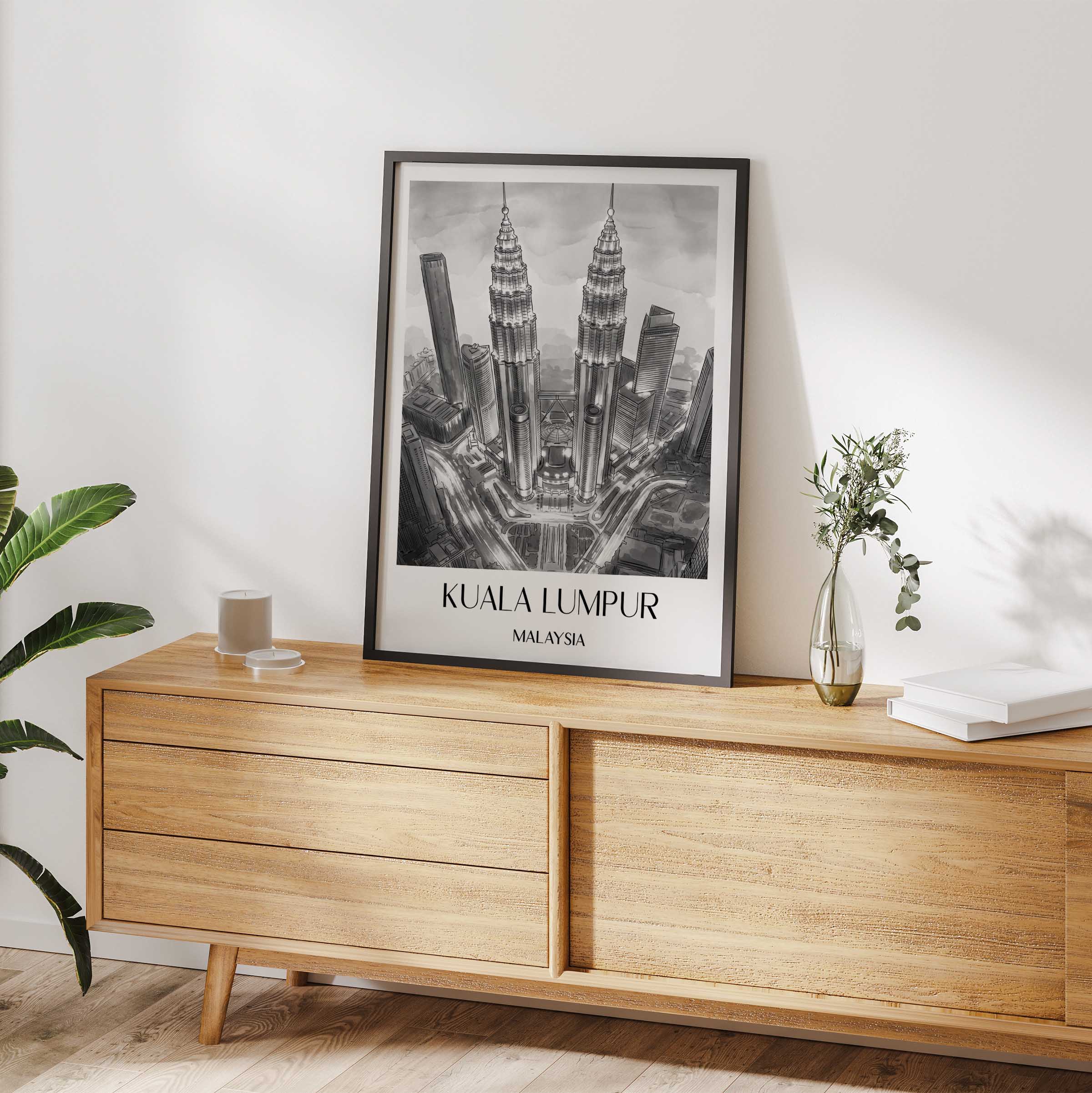 kuala-lumpur-malaysia-poster-aquarell-schwarz-weiss