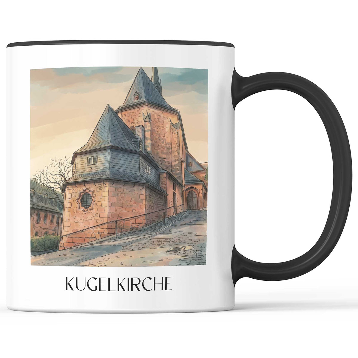 kugelkirche-marburg-deutschland-kaffeebecher-aquarell