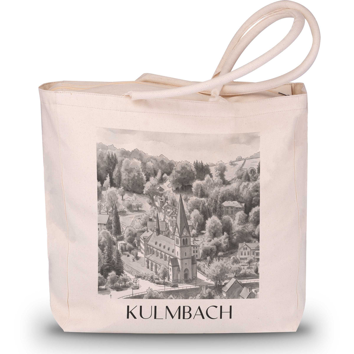 Kulmbach - Deutschland Tote Bag - Einkaufstasche im Aquarell Schwarz-Weiß Stil - favplace