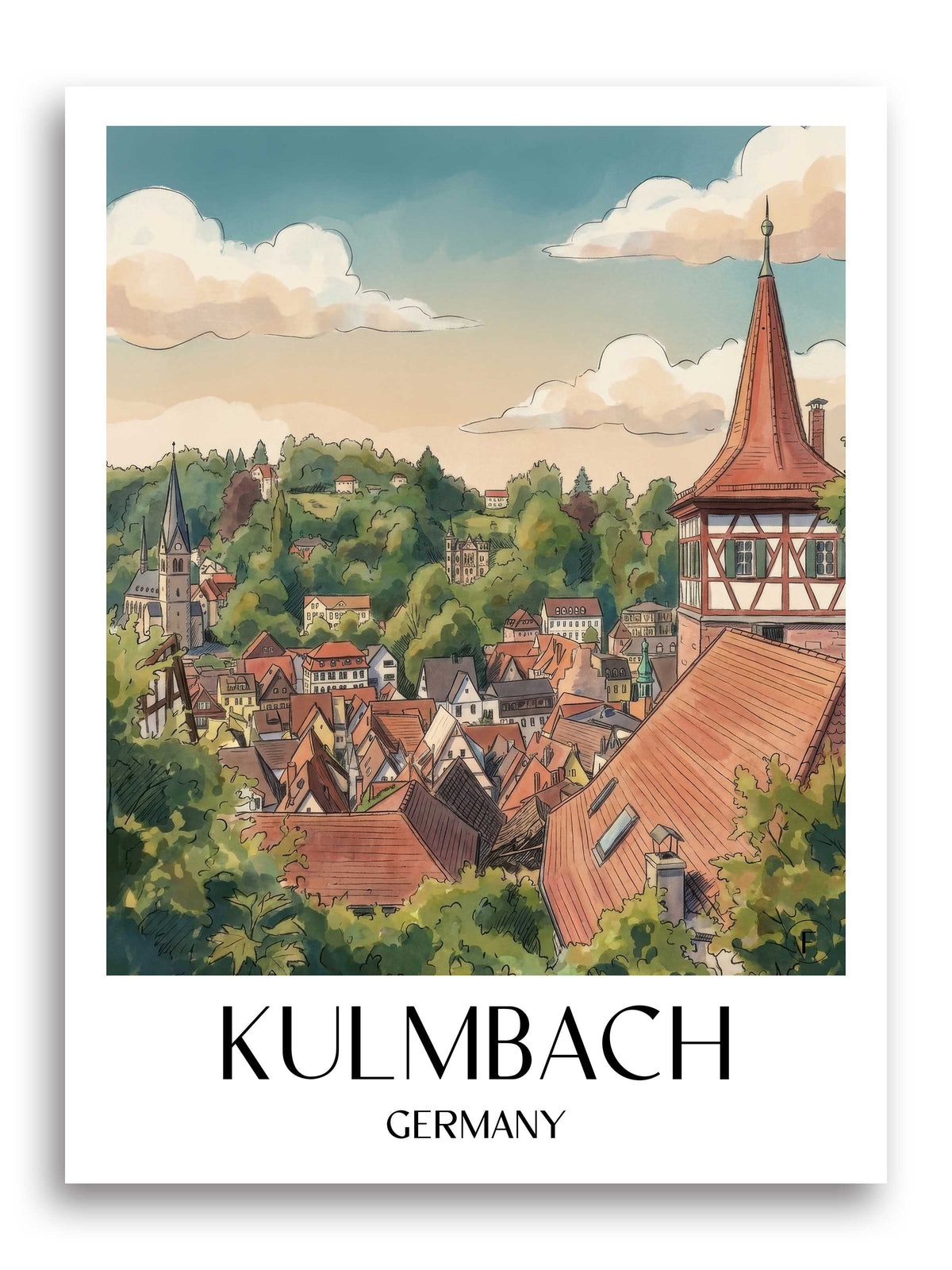 Kulmbach Poster - Frankenwald - Deutschland Kunstdruck - Aquarell von A4 bis A1 - favplace