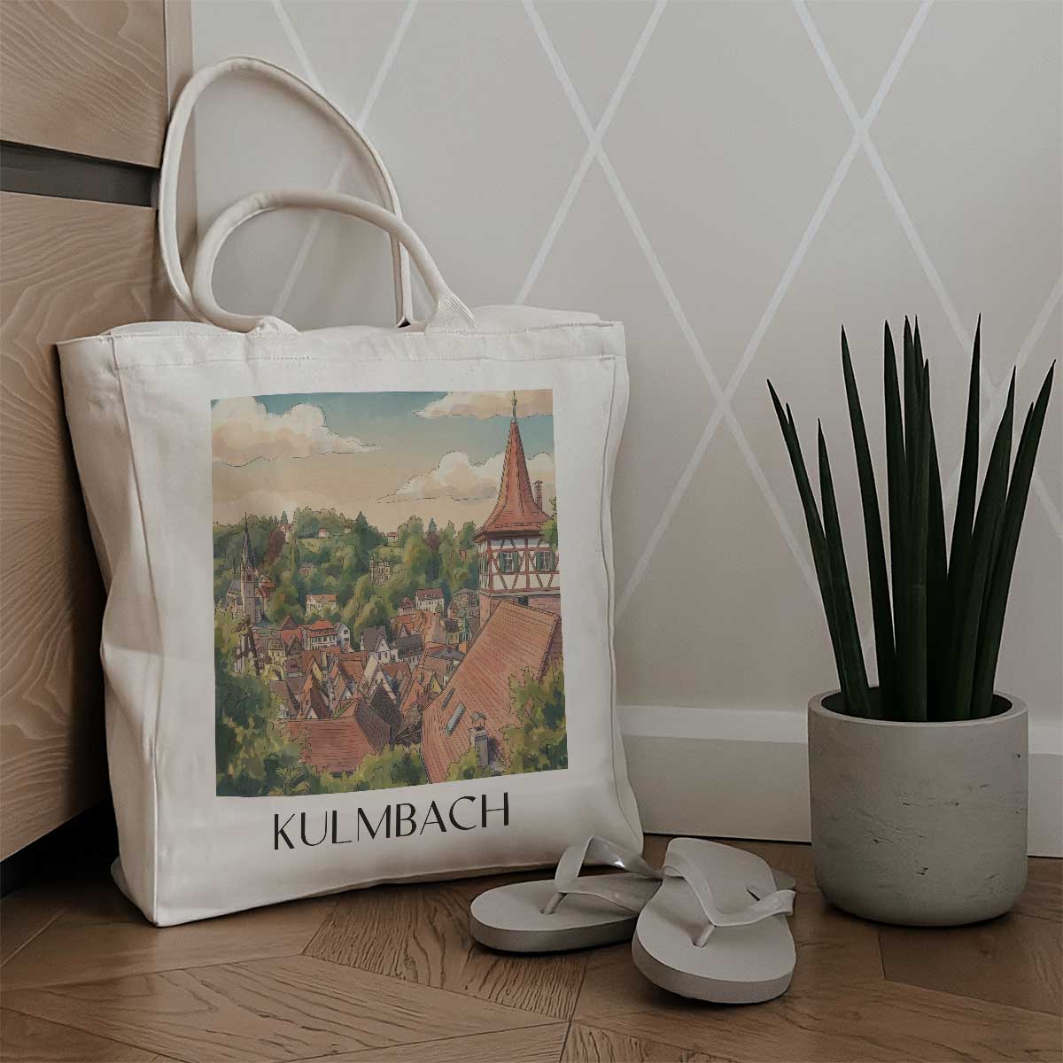 kulmbach-frankenwald-deutschland-einkaufstasche-aquarell