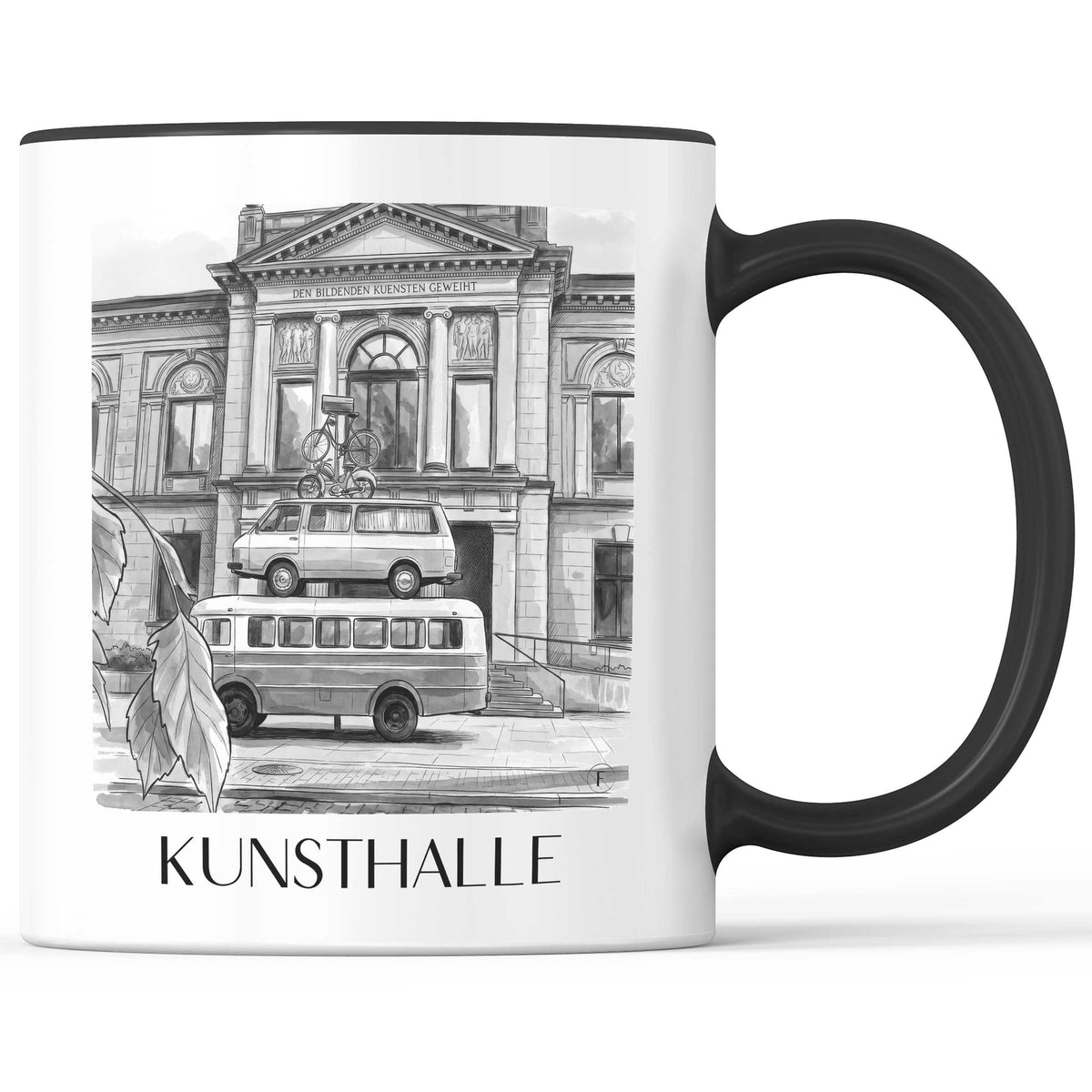 Kunsthalle Kaffeebecher - Bremen - Deutschland Becher - Kaffeetasse im Aquarell Schwarz-Weiß Stil - favplace