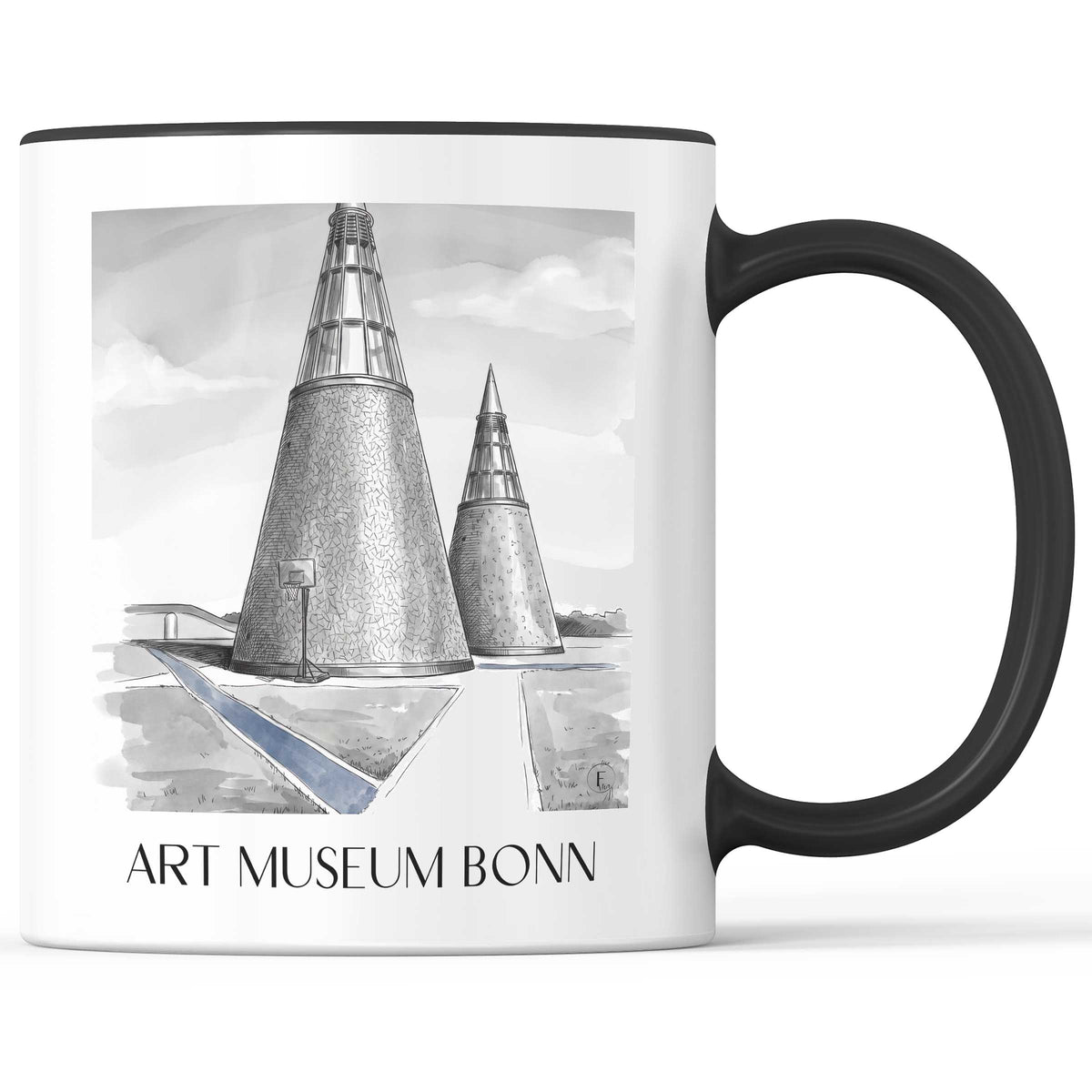 Kunstmuseum Kaffeebecher - Bonn - Deutschland Becher - Kaffeetasse im Aquarell Schwarz-Weiß Stil - favplace