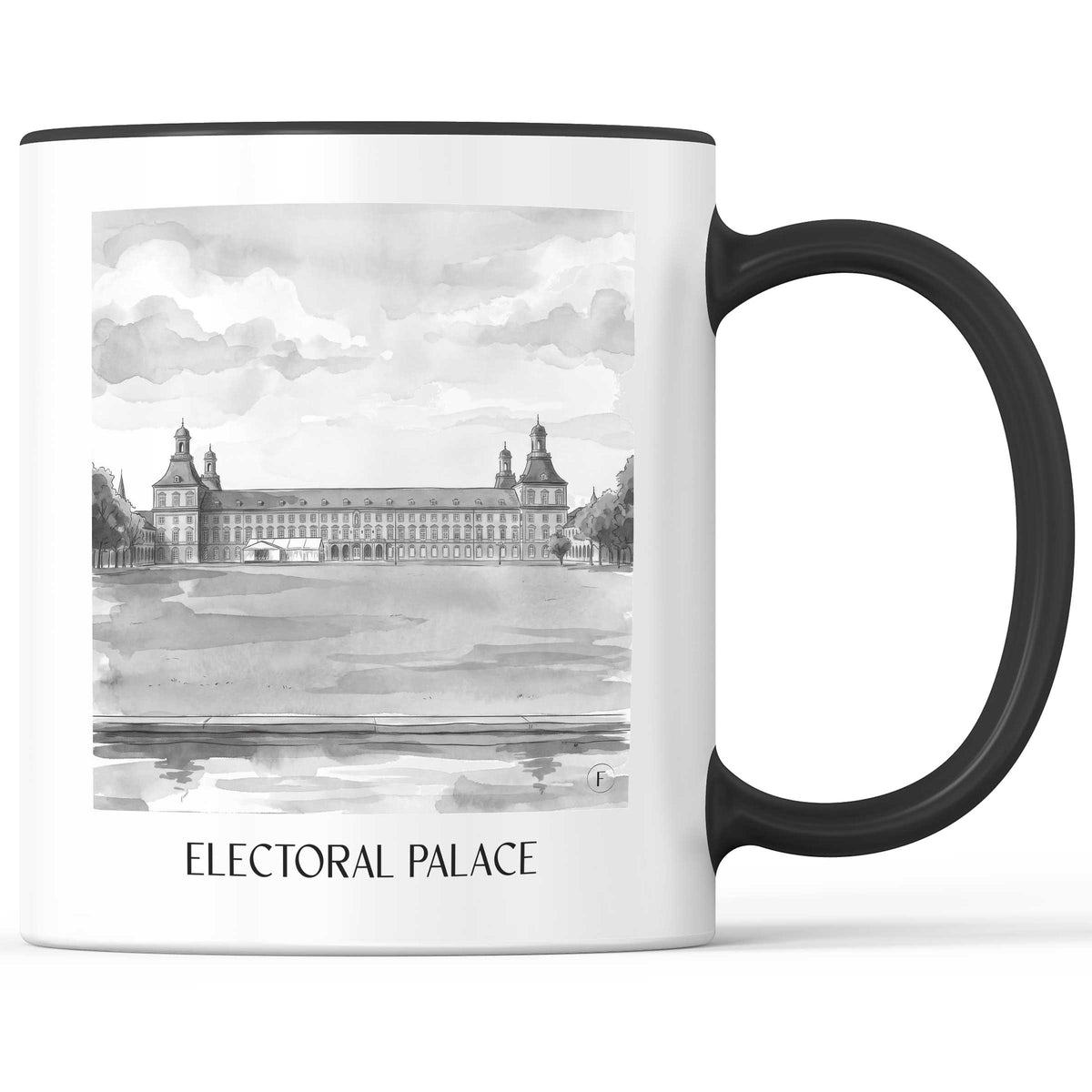 Kurfürstliches Schloss Kaffeebecher - Bonn - Deutschland Becher - Kaffeetasse im Aquarell Schwarz-Weiß Stil - favplace