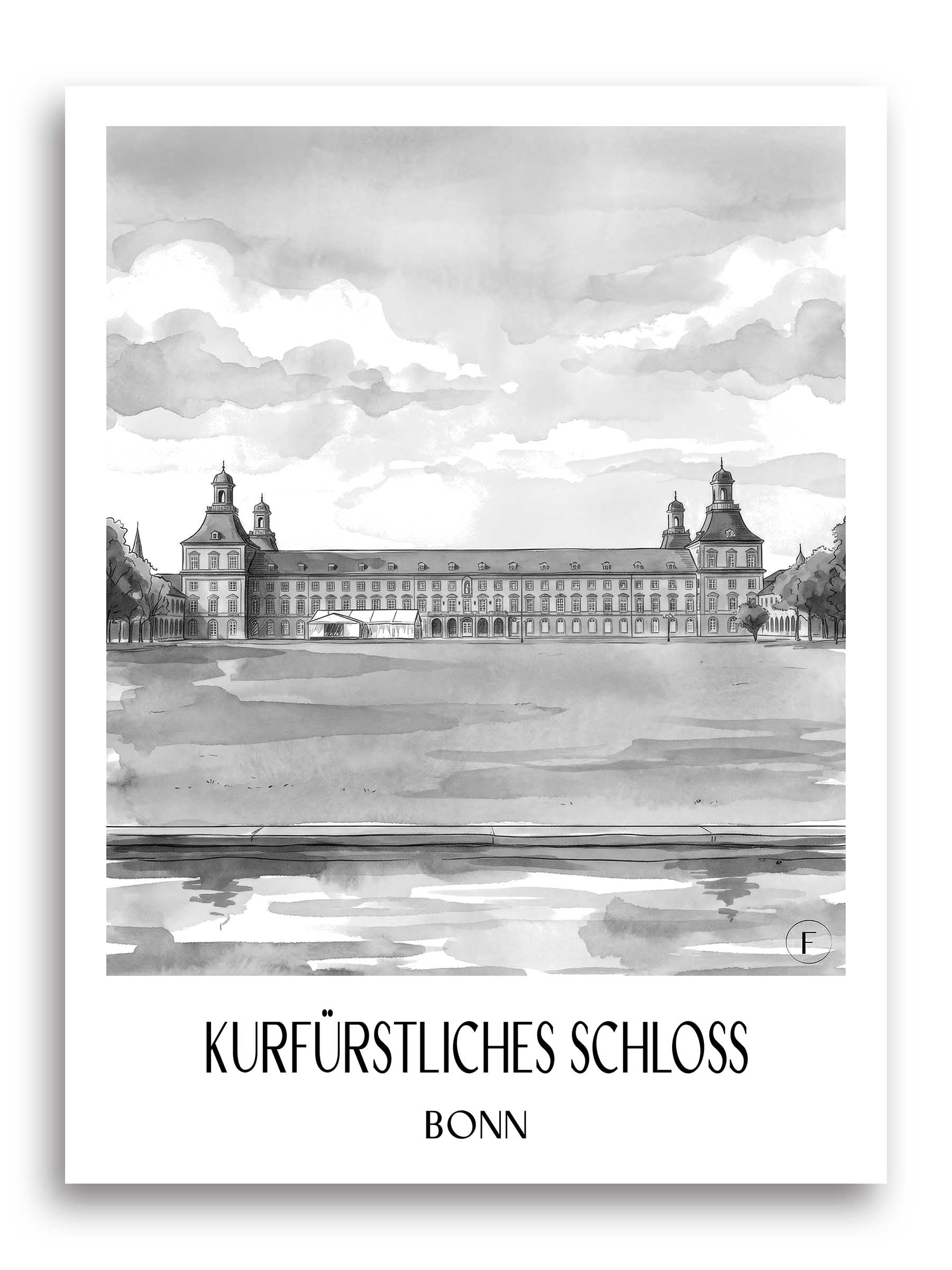 kurfürstliches-schloss-bonn-deutschland-poster-aquarell-schwarz-weiss