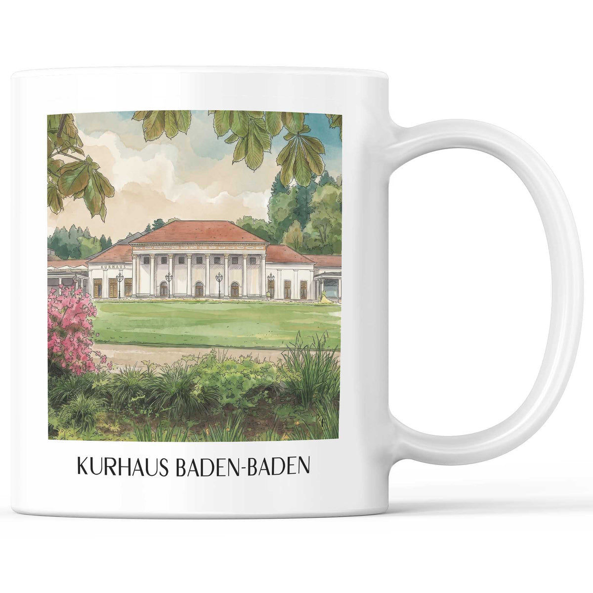 Kurhaus Kaffeebecher - Baden-Baden - Deutschland Becher - Kaffeetasse im Aquarell Stil - favplace