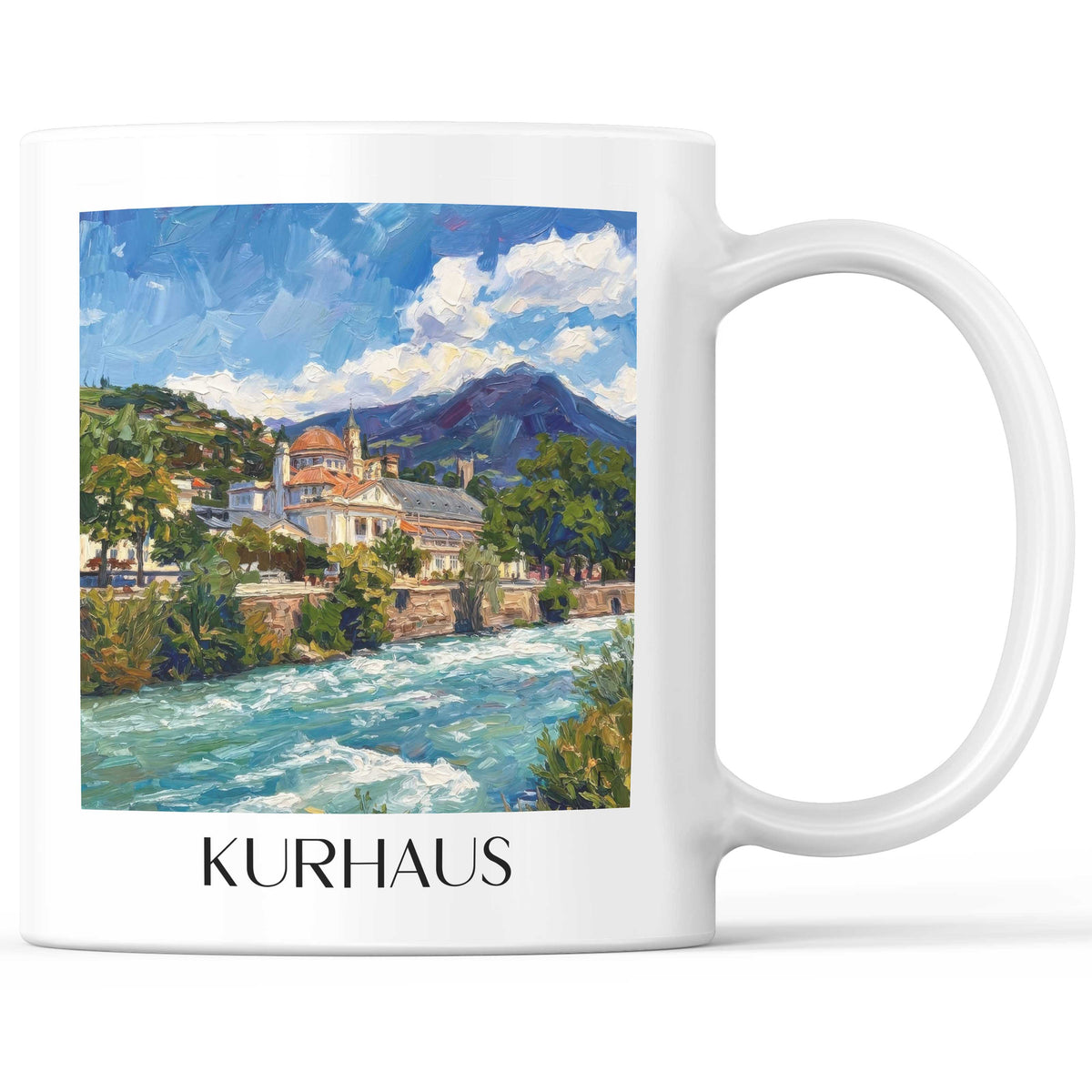 Kurhaus Kaffeebecher - Meran - Italien Becher - Kaffeetasse im Ölgemälde Stil - favplace