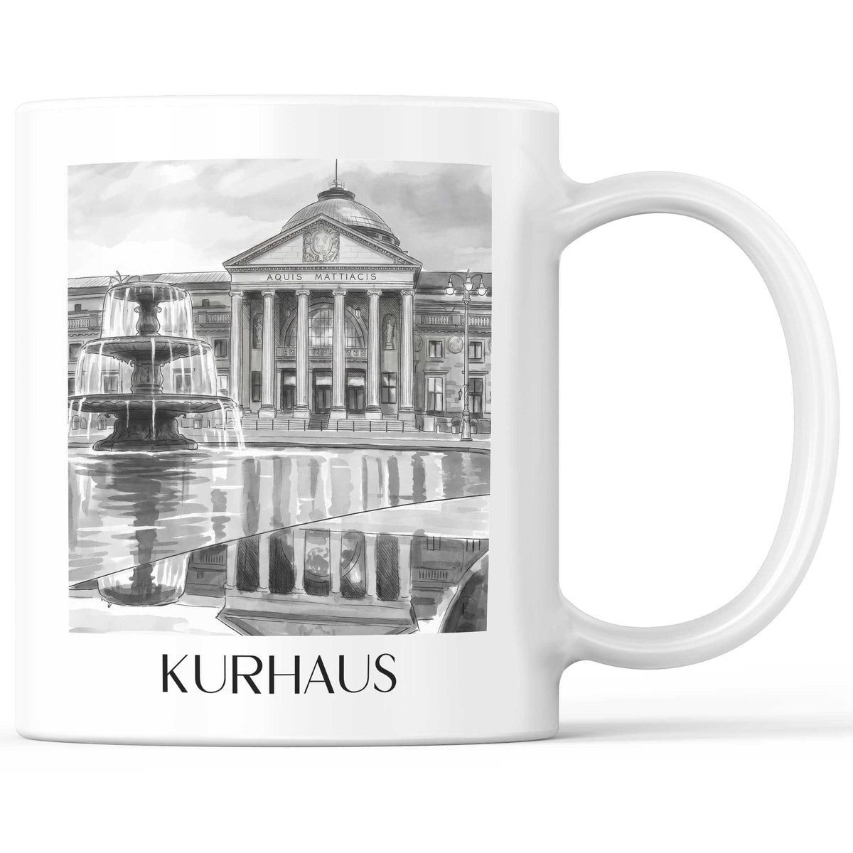 Kurhaus Kaffeebecher - Wiesbaden - Deutschland Becher - Kaffeetasse im Aquarell Schwarz-Weiß Stil - favplace