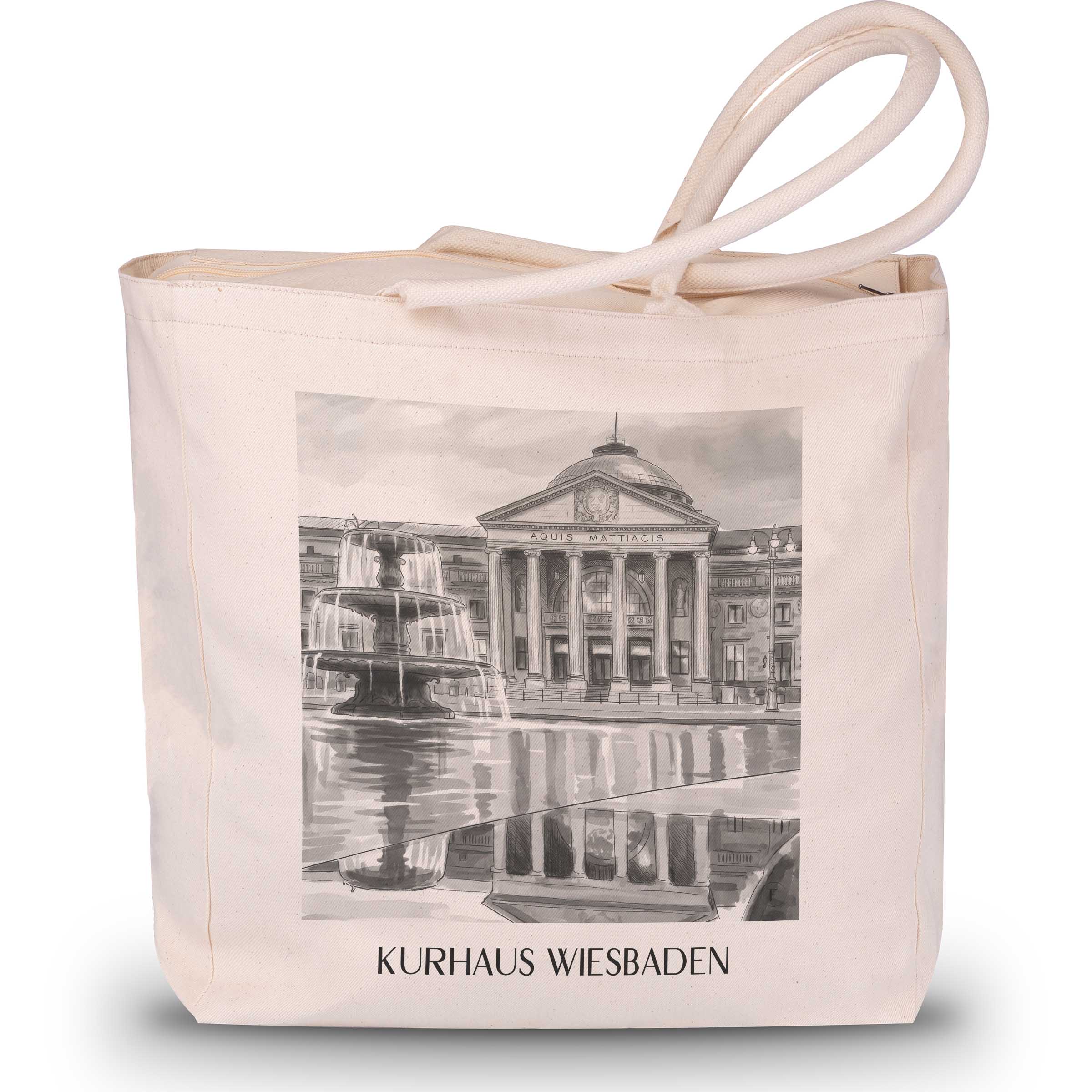 kurhaus-wiesbaden-deutschland-einkaufstasche-aquarell-schwarz-weiss