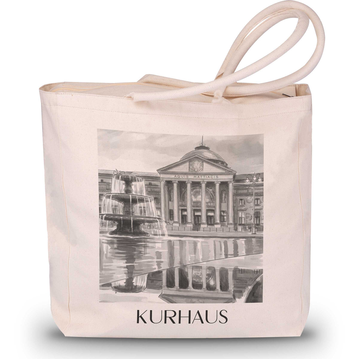 Kurhaus Shopping Tasche - Wiesbaden - Deutschland Tote Bag - Einkaufstasche im Aquarell Schwarz-Weiß Stil - favplace