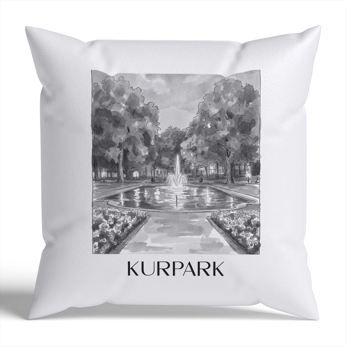 Kurpark Kissenhülle - Zierkissen Bezug - Aachen - Deutschland Kissen bzw. Kissenbezug im Aquarell Schwarz-Weiß Stil - favplace