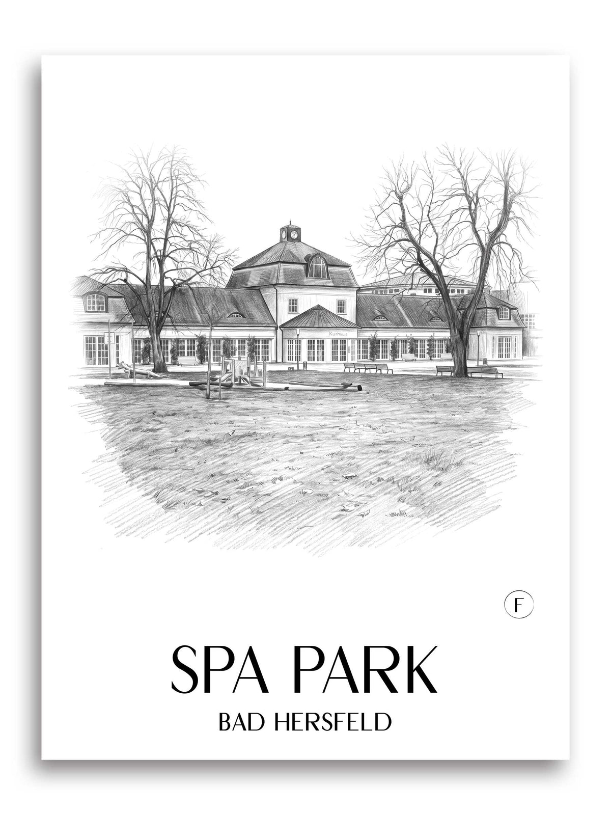 Kurpark Poster - Bad Hersfeld - Deutschland Kunstdruck - Zeichnung von A4 bis A1