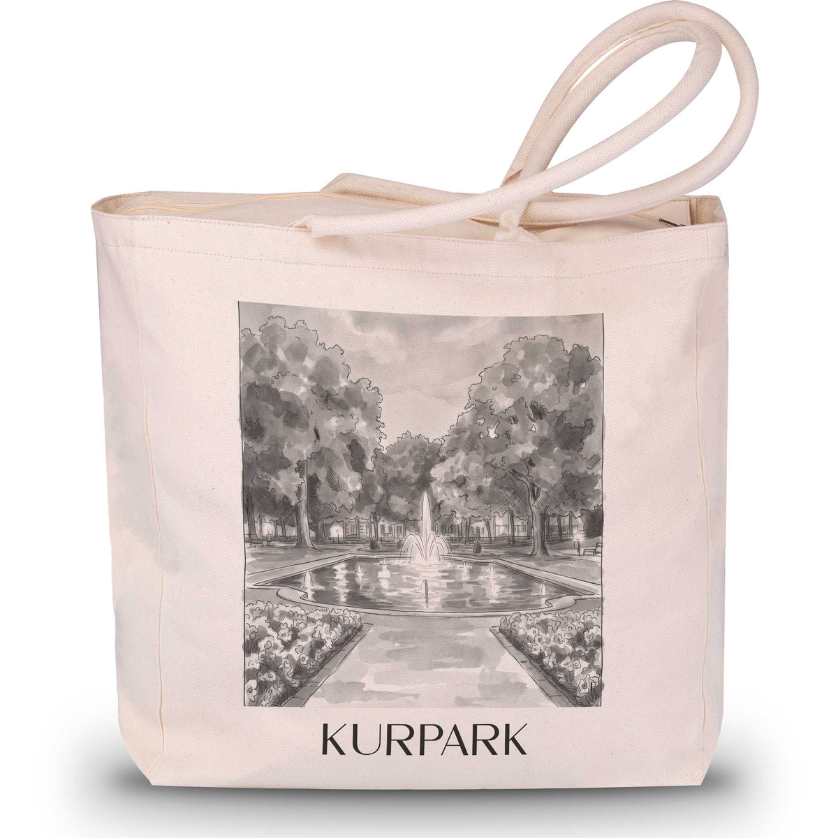 Kurpark Shopping Tasche - Aachen - Deutschland Tote Bag - Einkaufstasche im Aquarell Schwarz-Weiß Stil - favplace