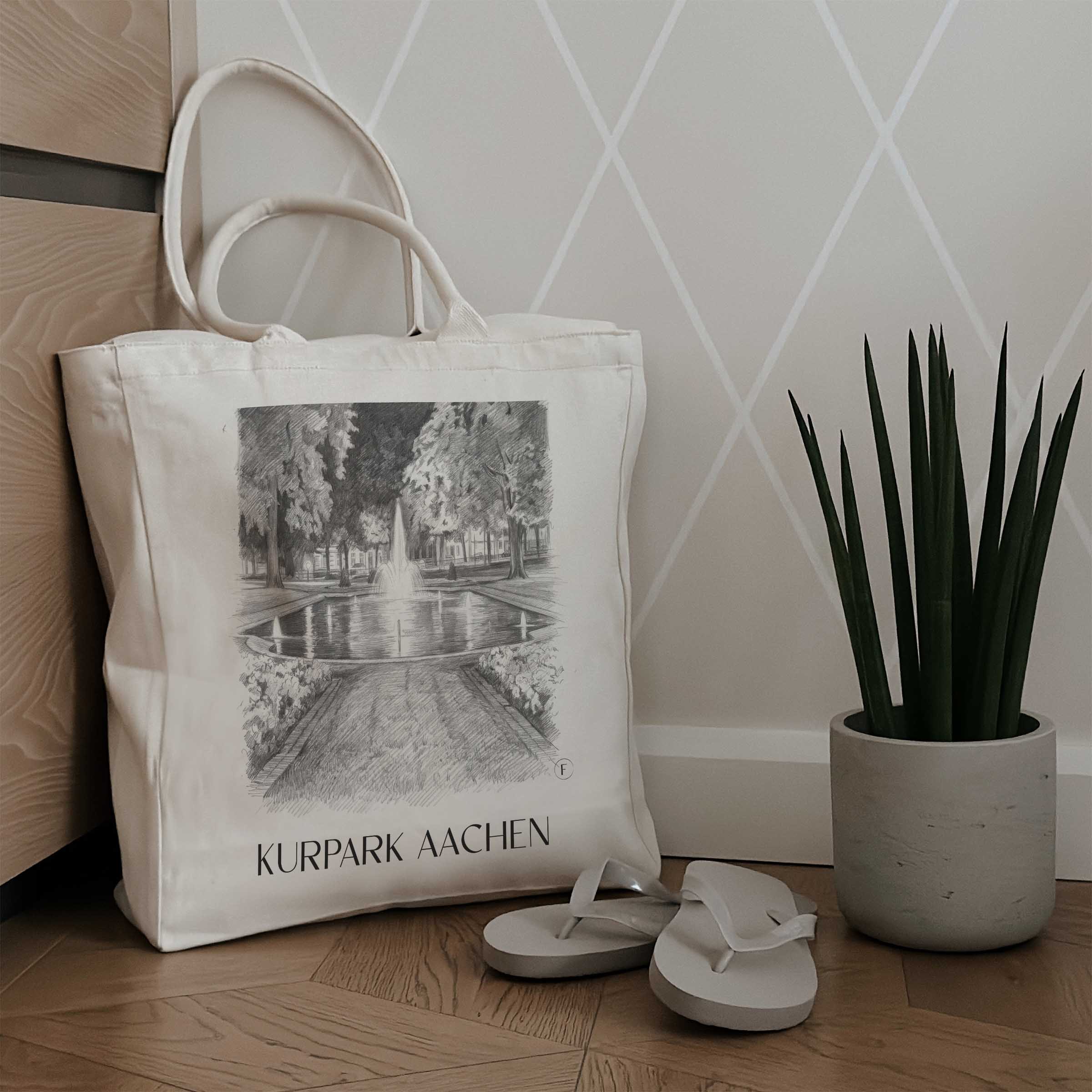 kurpark-aachen-deutschland-einkaufstasche-bleistift-zeichnung-drawing