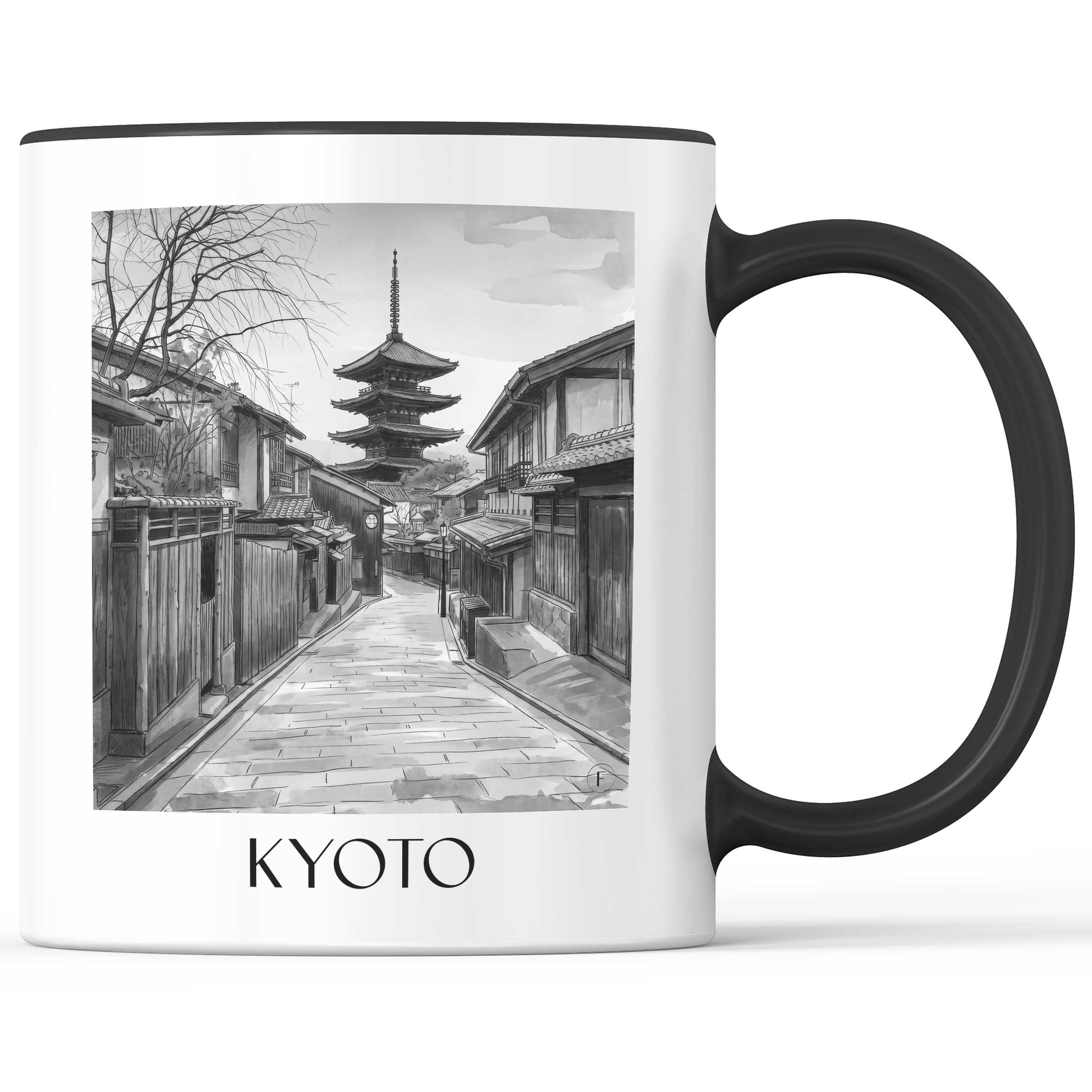 kyoto-japan-kaffeebecher-aquarell-schwarz-weiss