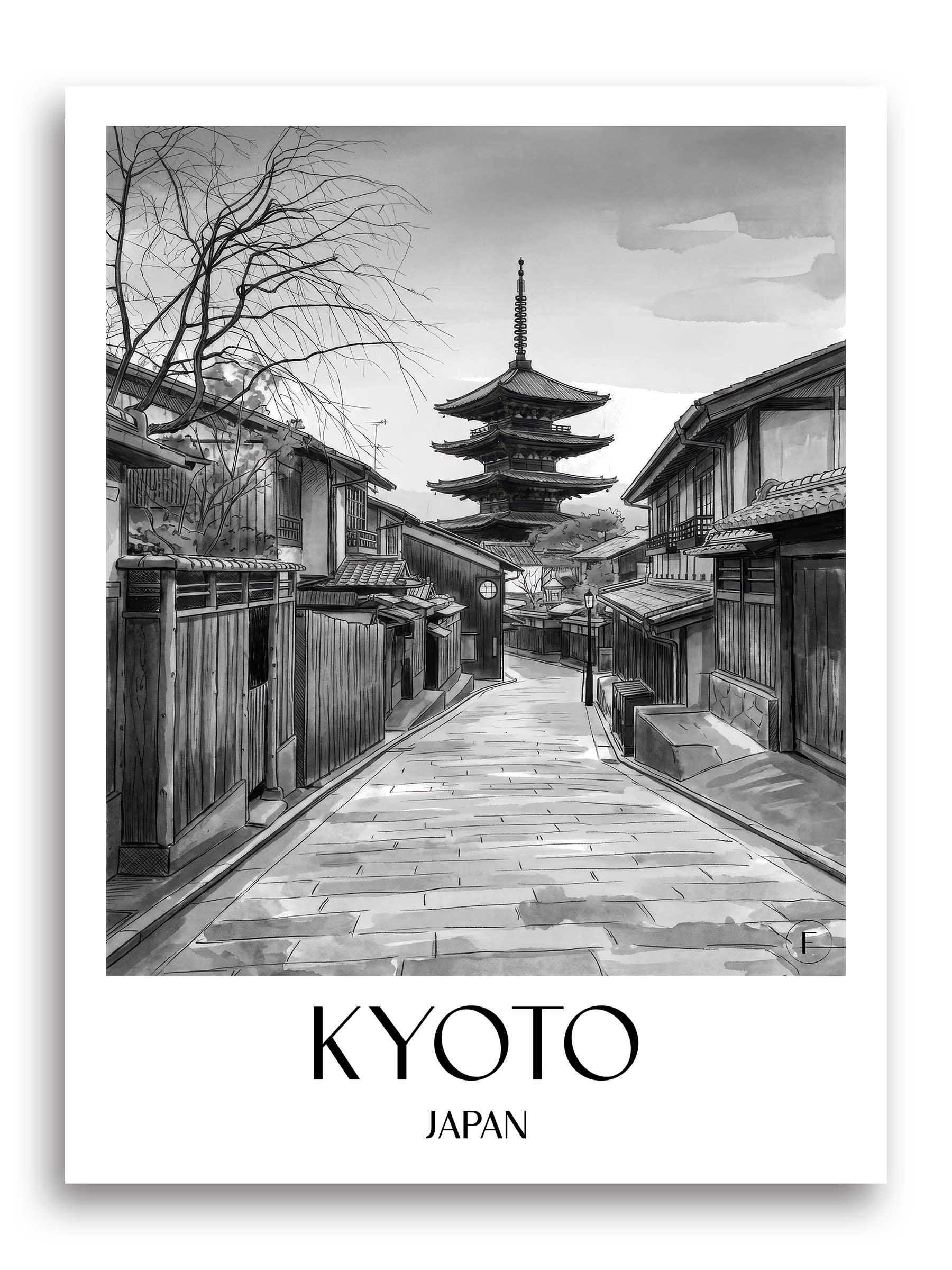 kyoto-japan-poster-aquarell-schwarz-weiss