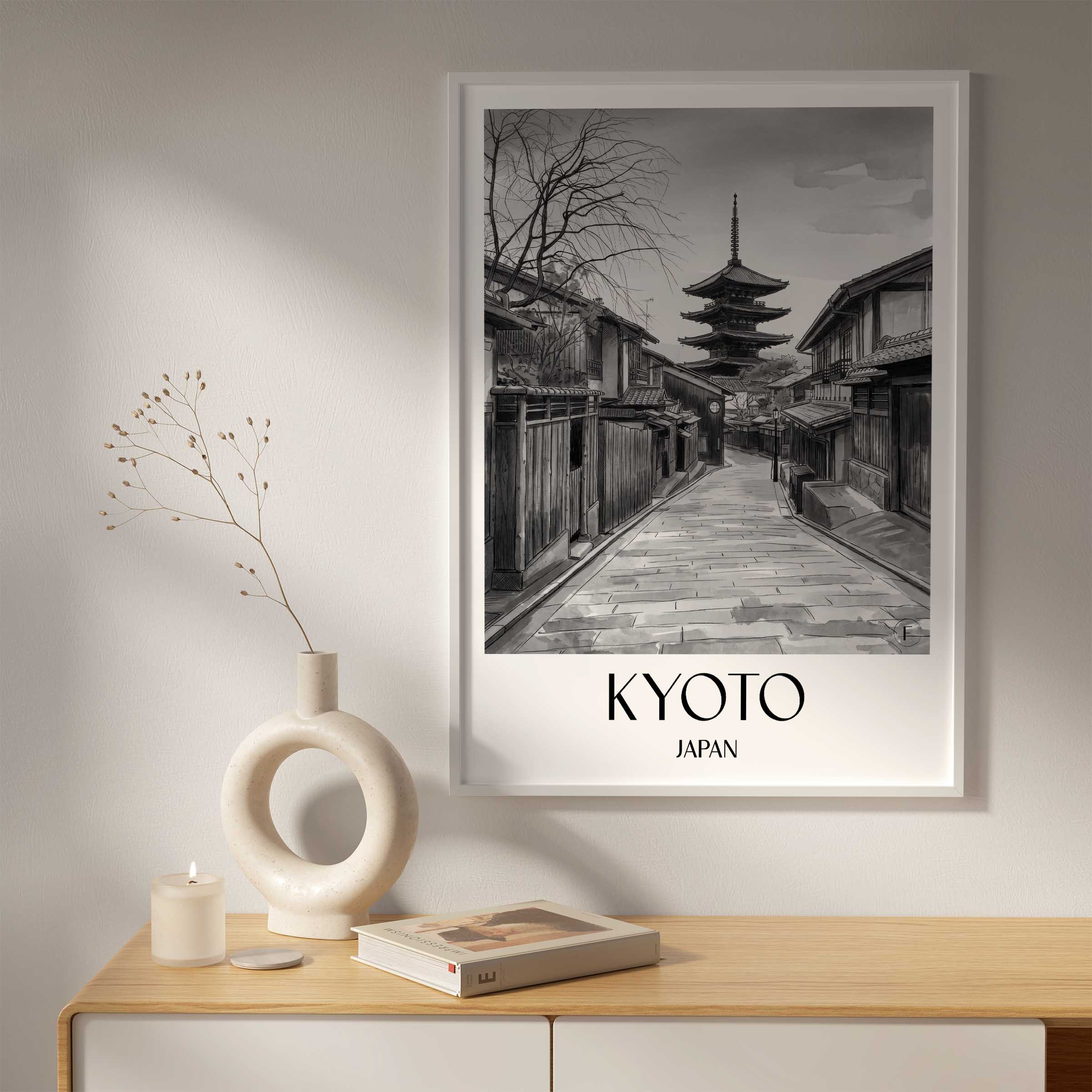kyoto-japan-poster-aquarell-schwarz-weiss