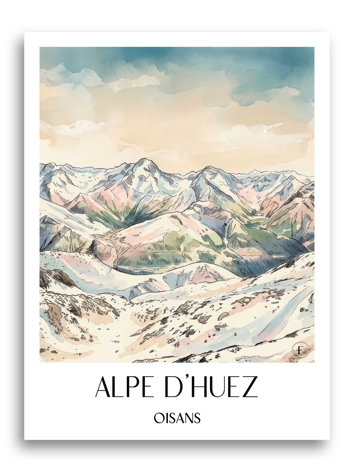 L'Alpe d'Huez Poster - Oisans - Frankreich Kunstdruck - Aquarell von A4 bis A1 - favplace