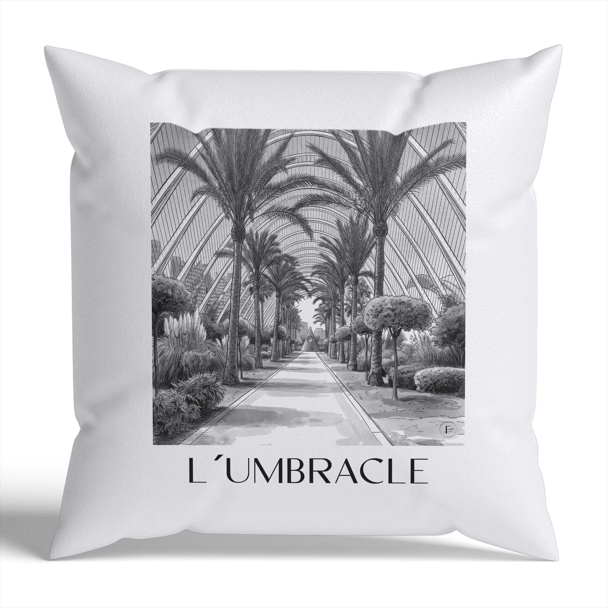 L’Umbracle Kissenhülle - Zierkissen Bezug - Valencia - Spanien Kissen bzw. Kissenbezug im Aquarell Schwarz-Weiß Stil - favplace