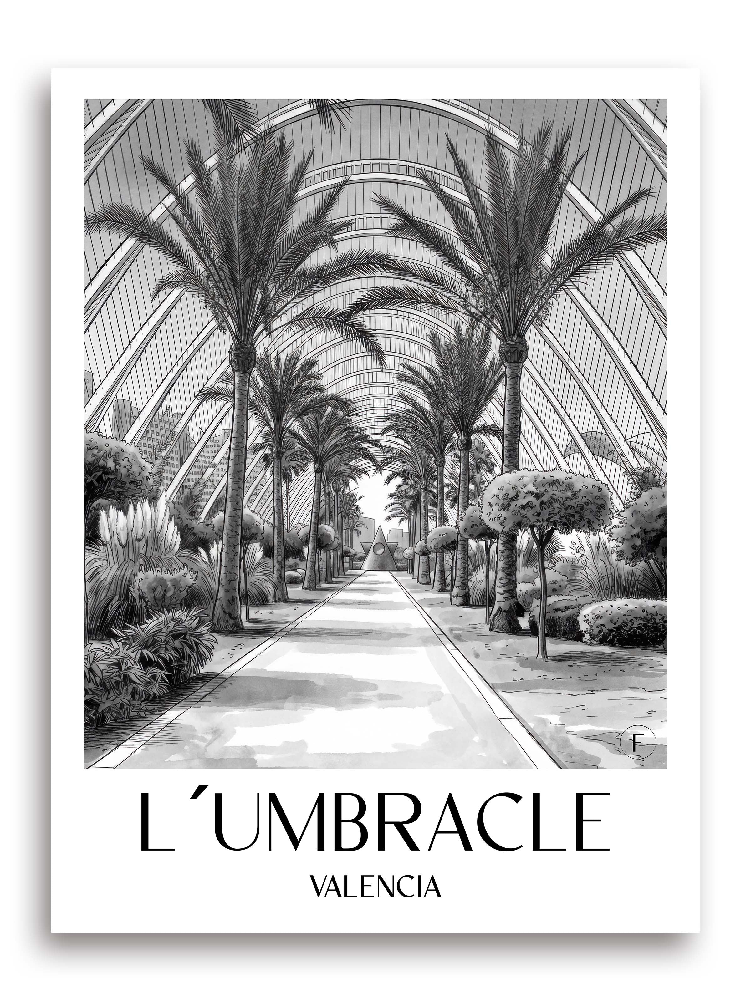 L’Umbracle Poster - Valencia - Spanien Kunstdruck - Aquarell Schwarz-Weiß von A4 bis A1 - favplace