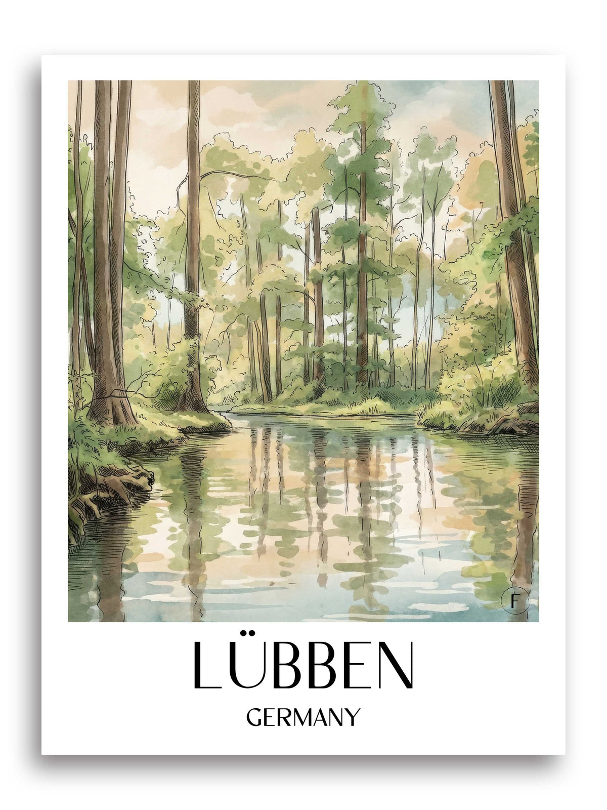 Lübben Poster - Spreewald - Deutschland Kunstdruck - Aquarell von A4 bis A1 - favplace